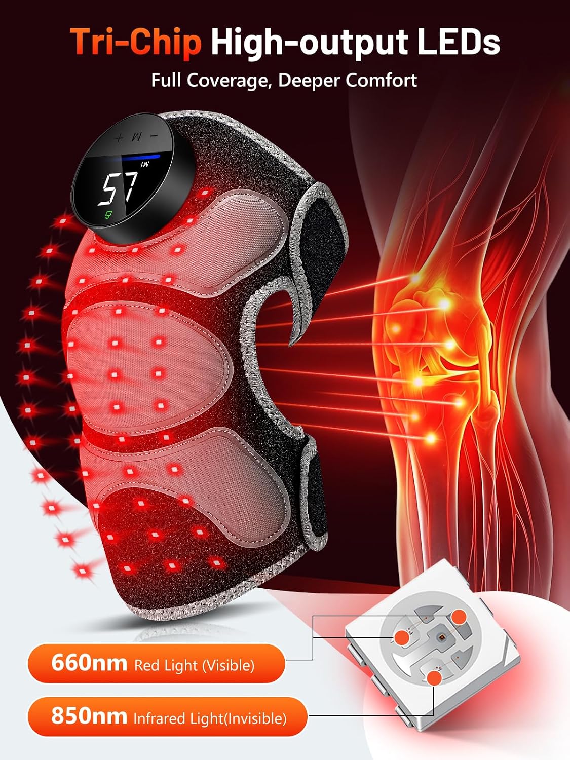 MASAJEADOR DE RODILLA HALIDODOHEALTH CON TERAPIA DE LUZ ROJA 3 EN 1, CALOR Y 4 MOTORES DE VIBRACIÓN - 3
