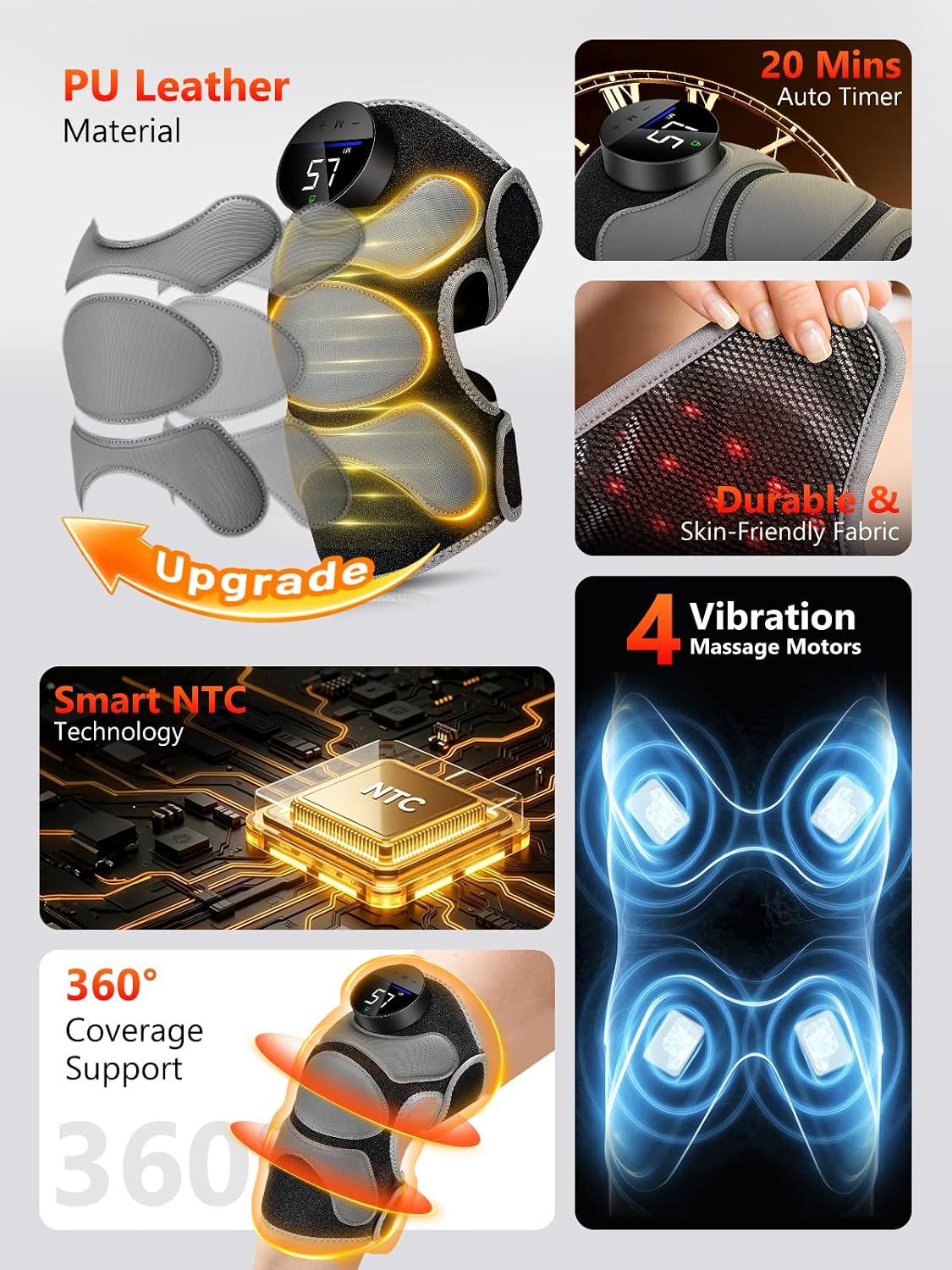 MASAJEADOR DE RODILLA HALIDODOHEALTH CON TERAPIA DE LUZ ROJA 3 EN 1, CALOR Y 4 MOTORES DE VIBRACIÓN - 4