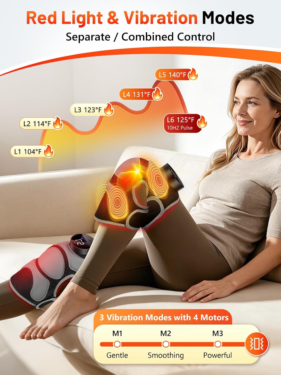 MASAJEADOR DE RODILLA HALIDODOHEALTH CON TERAPIA DE LUZ ROJA 3 EN 1, CALOR Y 4 MOTORES DE VIBRACIÓN - 5