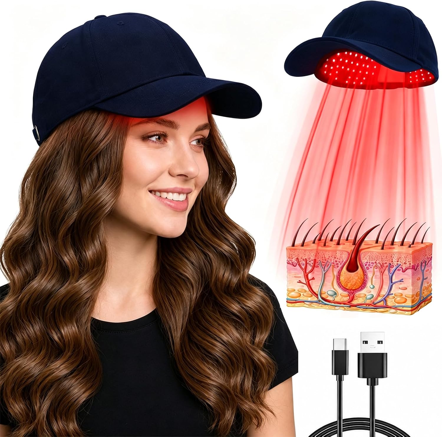 ALMOHADILLA TERAPÉUTICA MICENGYAN PARA CRECIMIENTO CAPILAR CON LUZ ROJA 650NM RECARGABLE AZUL - 1