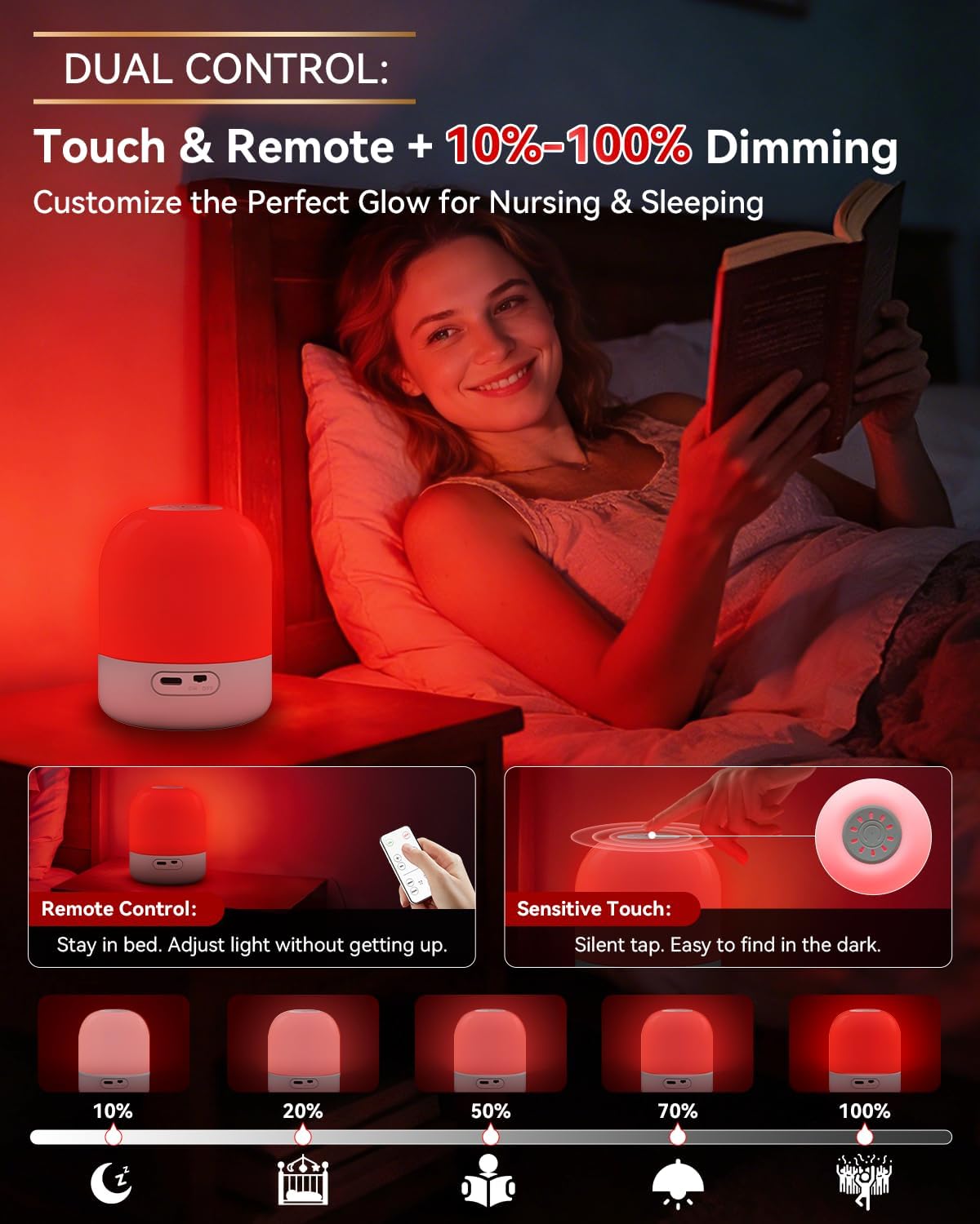 LÁMPARA DE LUZ ROJA BORCCDIT 670NM PARA DORMIR CON CONTROL REMOTO Y TEMPORIZADOR - 4