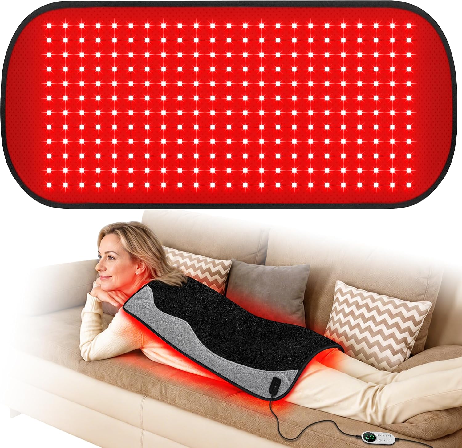 ALMOHADILLA TERAPÉUTICA DEERBABA RED LIGHT THERAPY 30.7X14.3 PULGADAS 276 LEDS - 1