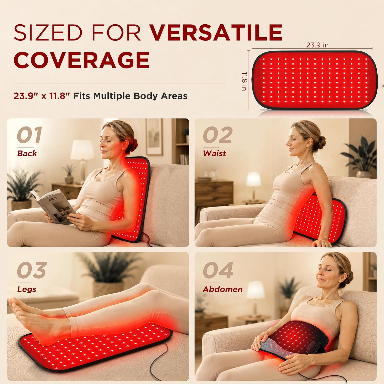 ALMOHADILLA TERAPÉUTICA DEERBABA 24X12 PULGADAS CON TERAPIA DE LUZ ROJA E INFRARROJA - 4