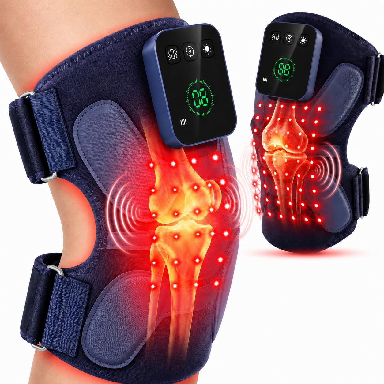 ALMOHADILLA TERAPÉUTICA PARA RODILLA RICIAL CON LUZ ROJA E INFRARROJA, 72 LEDS, BATERÍA 5000MAH - 1