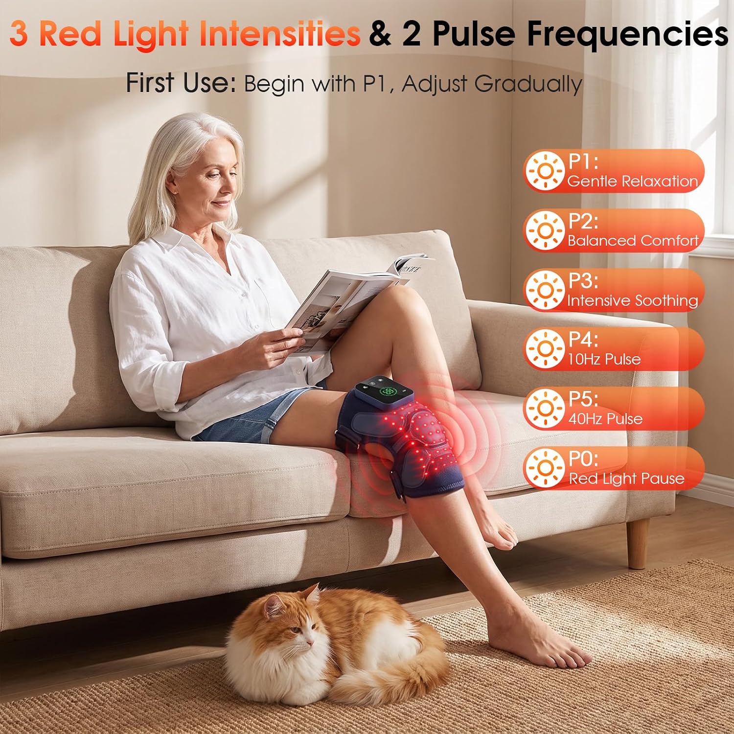 ALMOHADILLA TERAPÉUTICA PARA RODILLA RICIAL CON LUZ ROJA E INFRARROJA, 72 LEDS, BATERÍA 5000MAH - 3