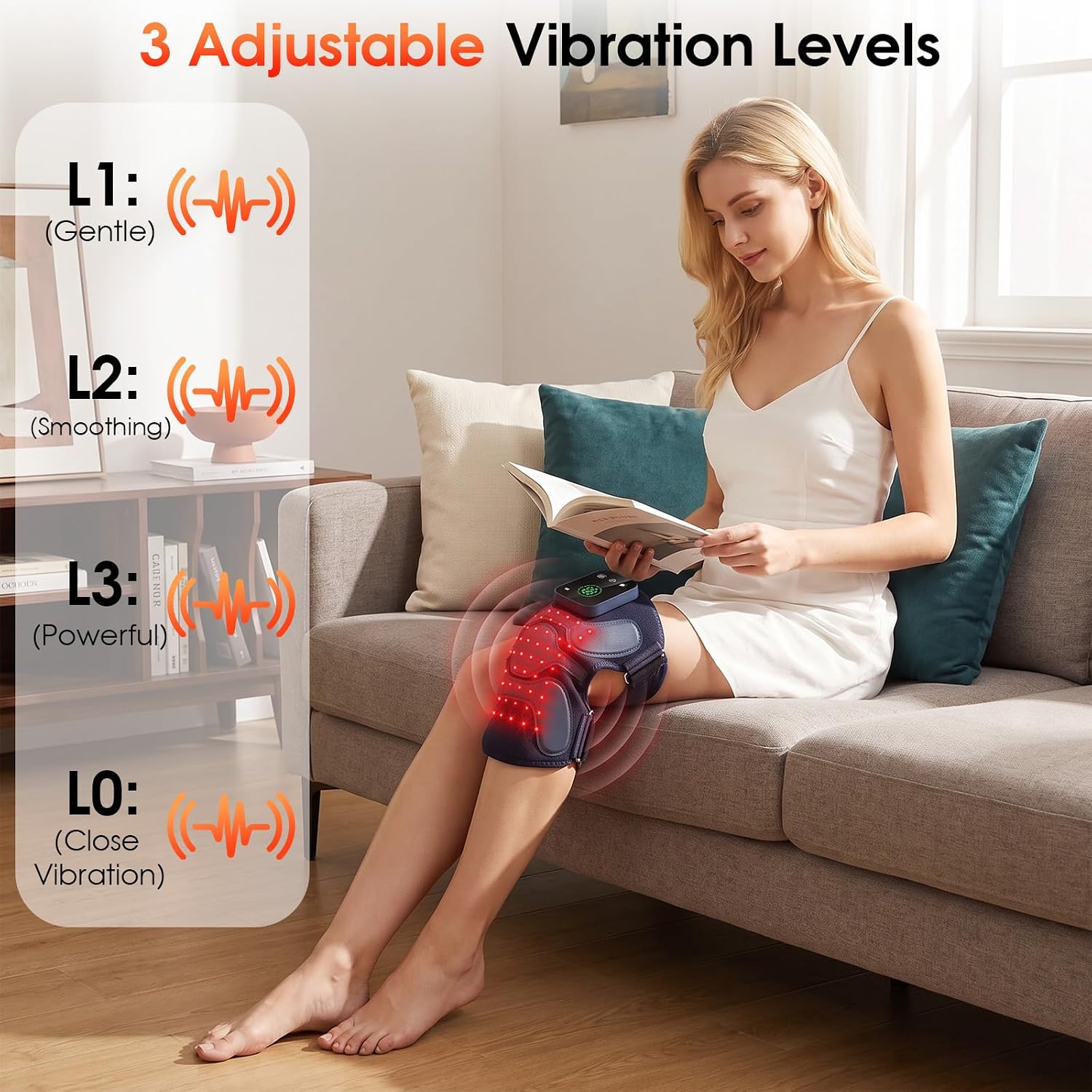 ALMOHADILLA TERAPÉUTICA PARA RODILLA RICIAL CON LUZ ROJA E INFRARROJA, 72 LEDS, BATERÍA 5000MAH - 5