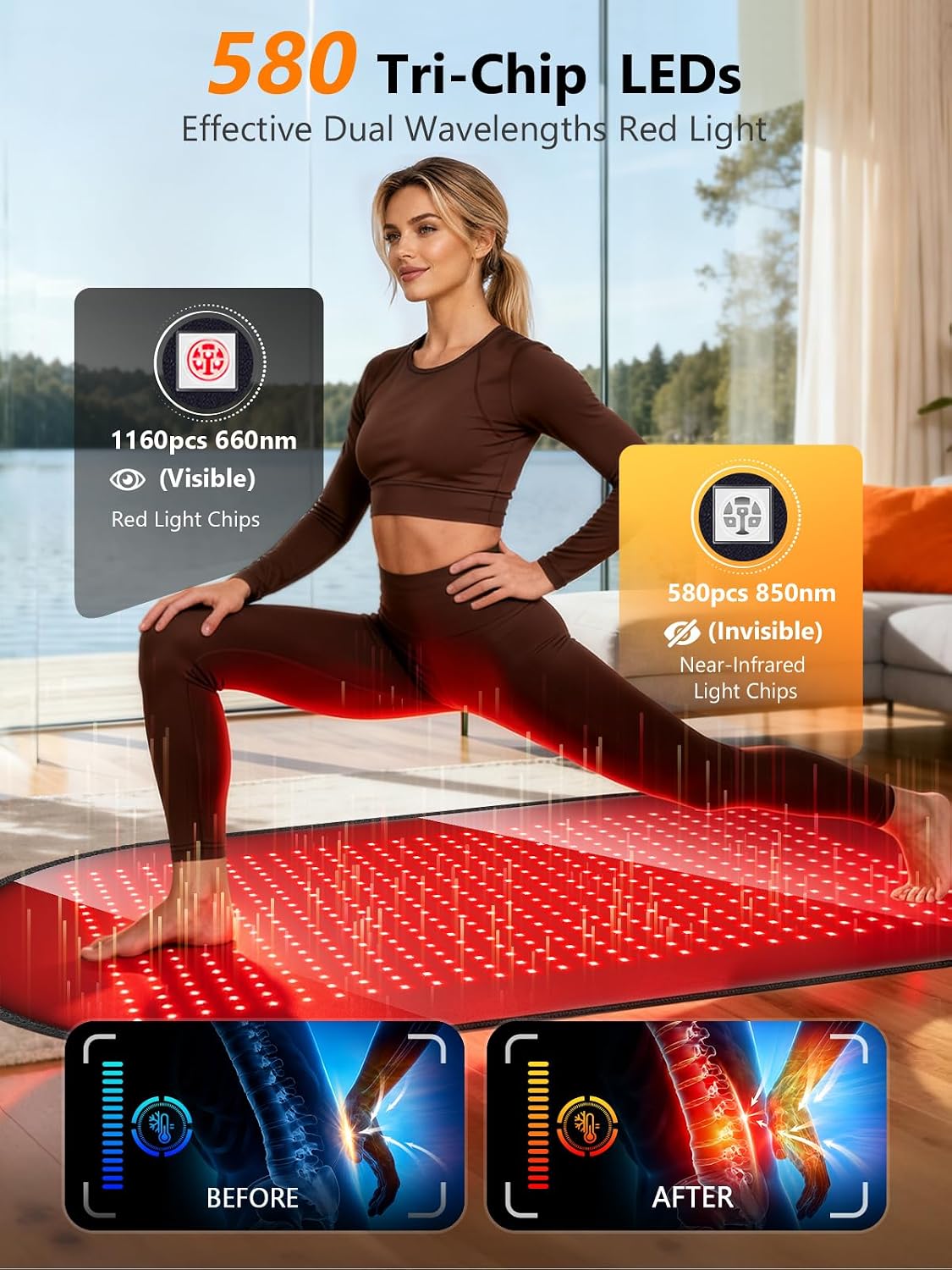 ALMOHADILLA TERAPÉUTICA DEPOWIN 43'' X 26'' CON 580 LEDS PARA TERAPIA DE LUZ ROJA - 3