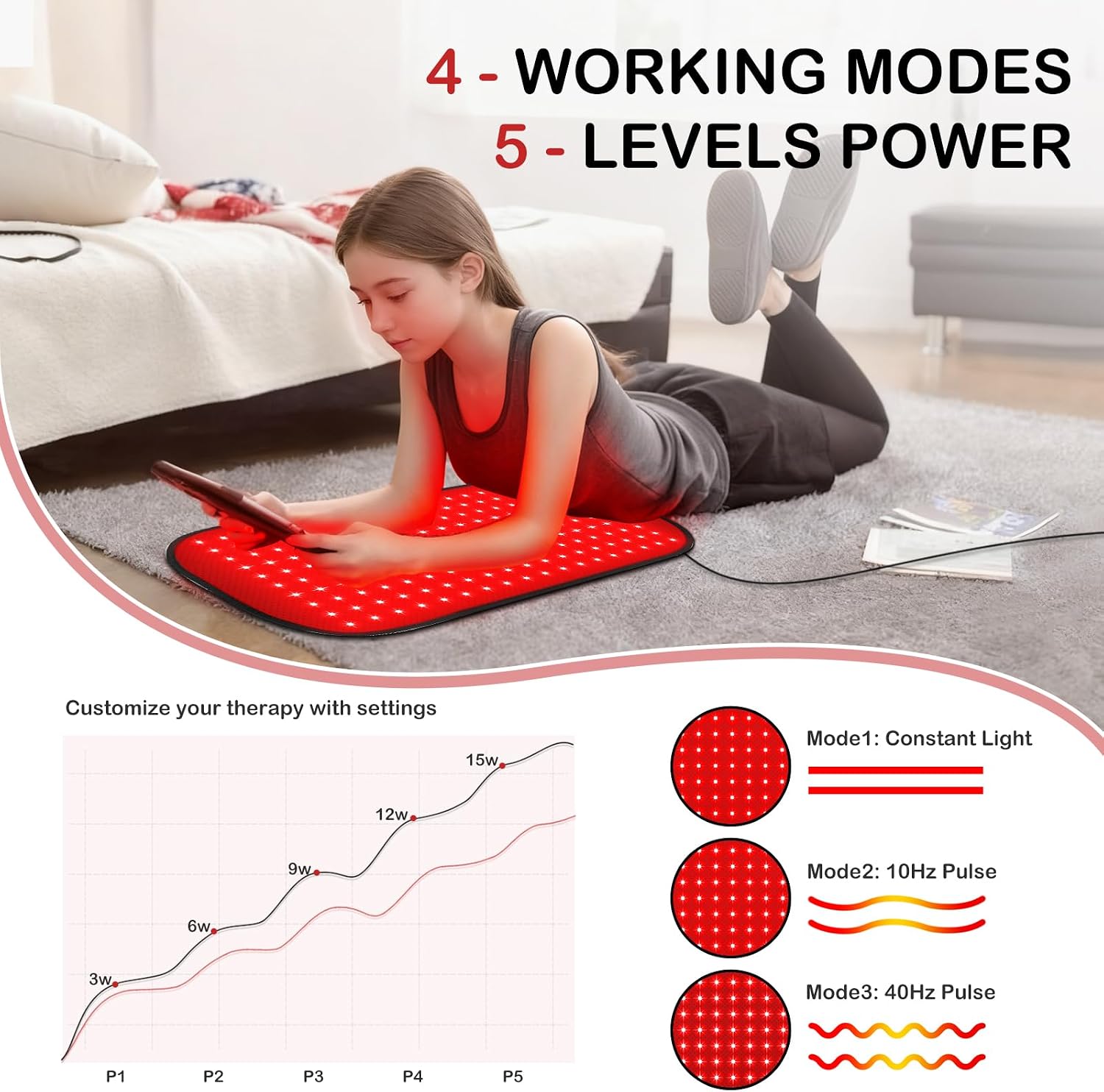 ALMOHADILLA TERAPÉUTICA DEERBABA RED LIGHT THERAPY 25X13 PULGADAS PARA ALIVIO DE DOLOR CORPORAL - 3