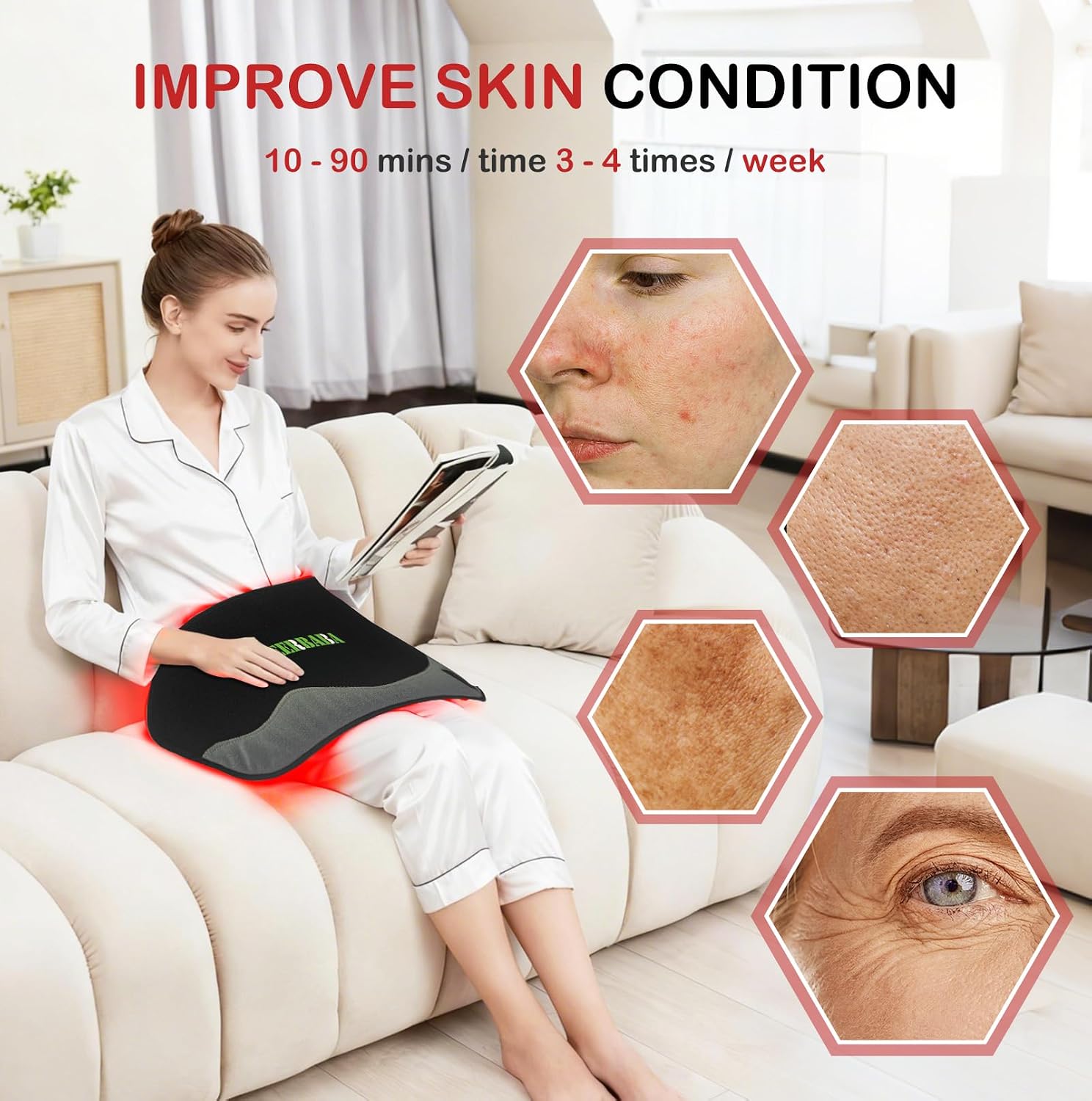 ALMOHADILLA TERAPÉUTICA DEERBABA RED LIGHT THERAPY 25X13 PULGADAS PARA ALIVIO DE DOLOR CORPORAL - 4