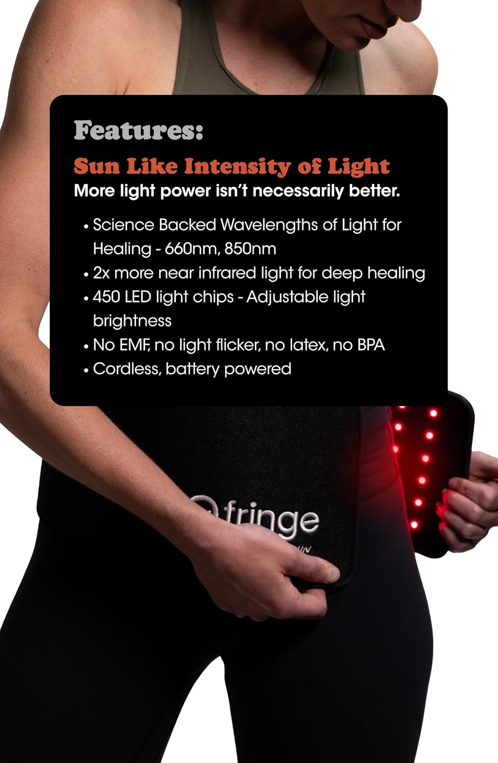 ALMOHADILLA TERAPÉUTICA FRINGE RED LIGHT THERAPY EXTRA LONG WRAP INALÁMBRICA 660NM Y 850NM - 4