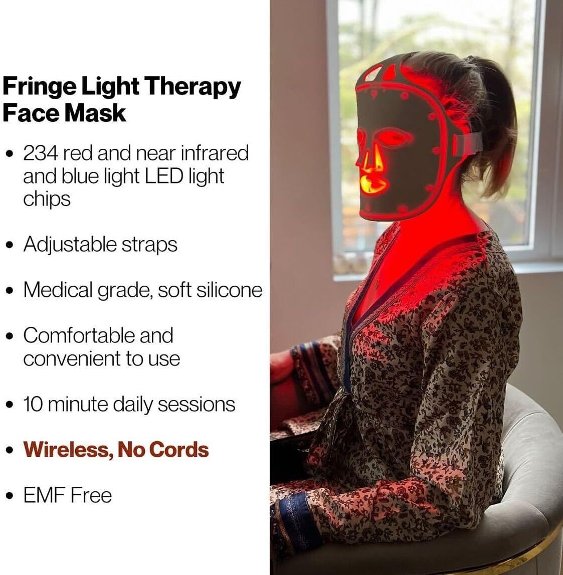 ALMOHADA TERAPÉUTICA FRINGE LIGHT THERAPY BEAUTY MASK CON 234 LEDS Y LUCES ROJA, INFRARROJA Y AZUL - 4