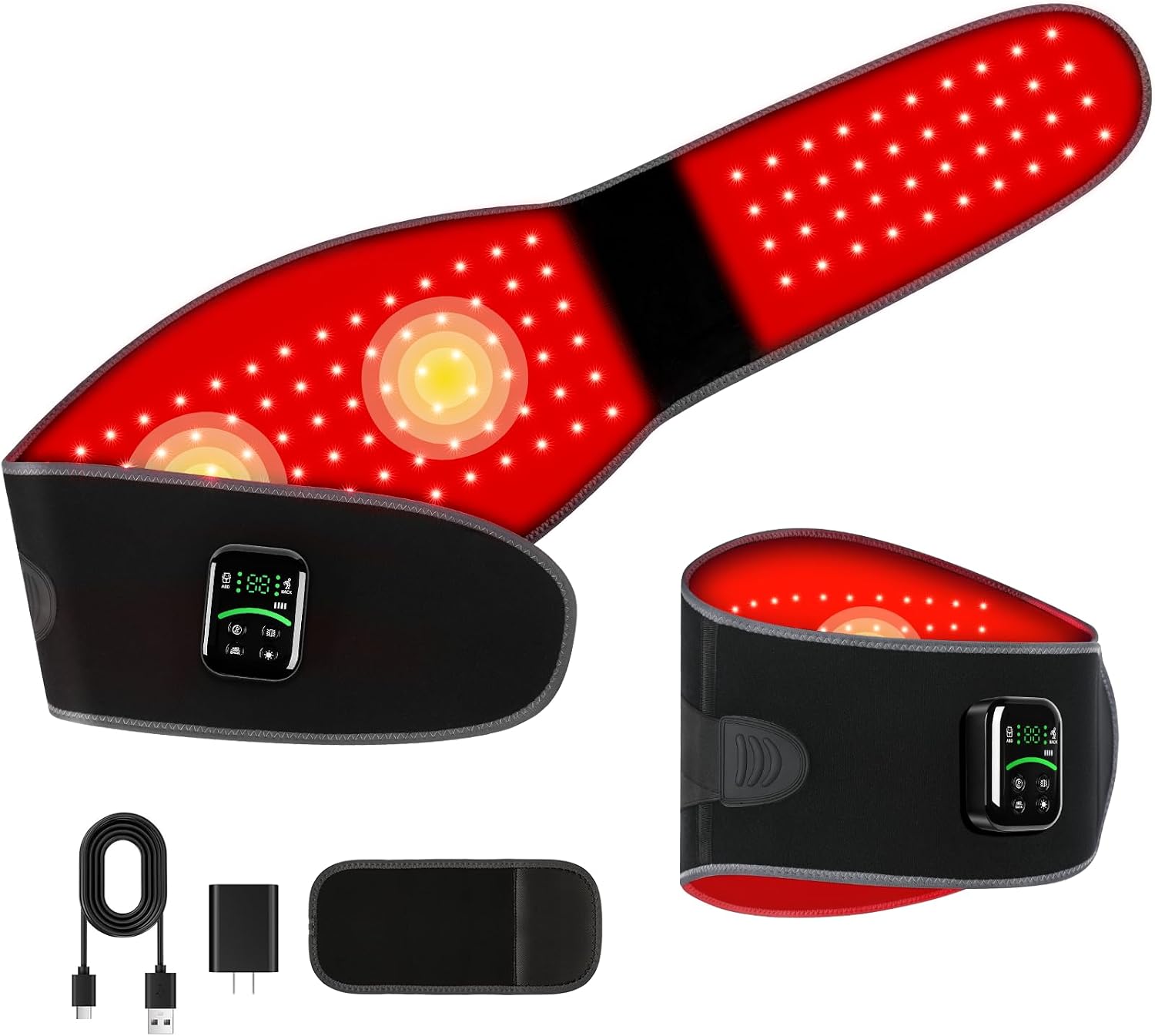 CINTURÓN DE TERAPIA DE LUZ ROJA GMOY INALÁMBRICO CON MASAJE Y CALOR 660NM Y 850NM - 1