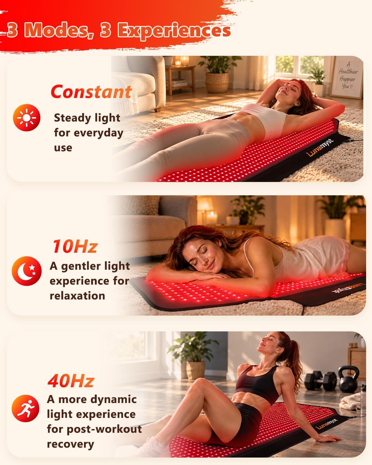 ALMOHADILLA TERAPÉUTICA LUNAMYST RED LIGHT THERAPY MAT 72 X 33 PULG 1436 LEDS 660/850NM - 4