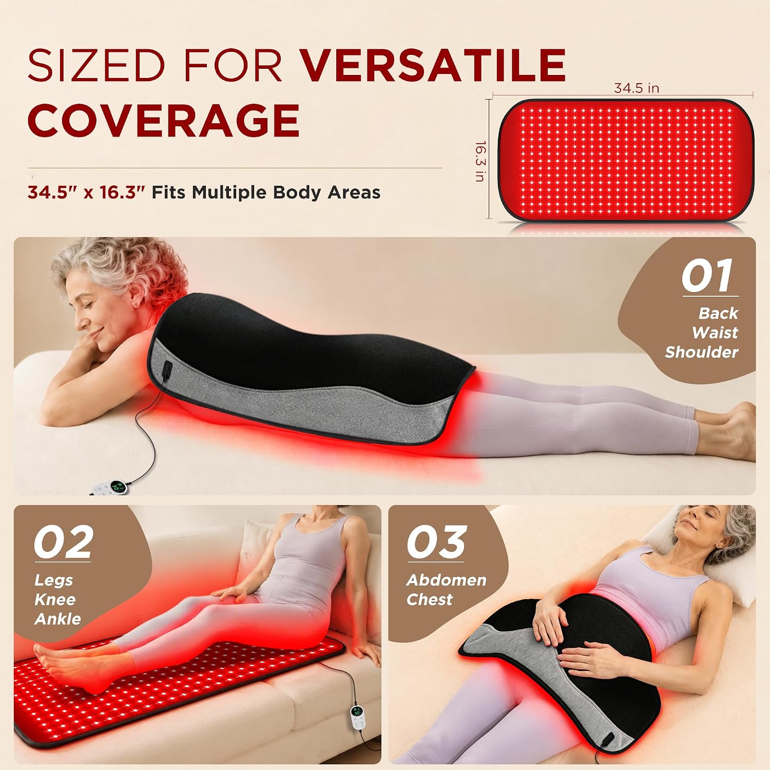 ALMOHADILLA TERAPÉUTICA DEERBABA PARA TERAPIA DE LUZ ROJA 34.5 X 16.3 PULGADAS - 3