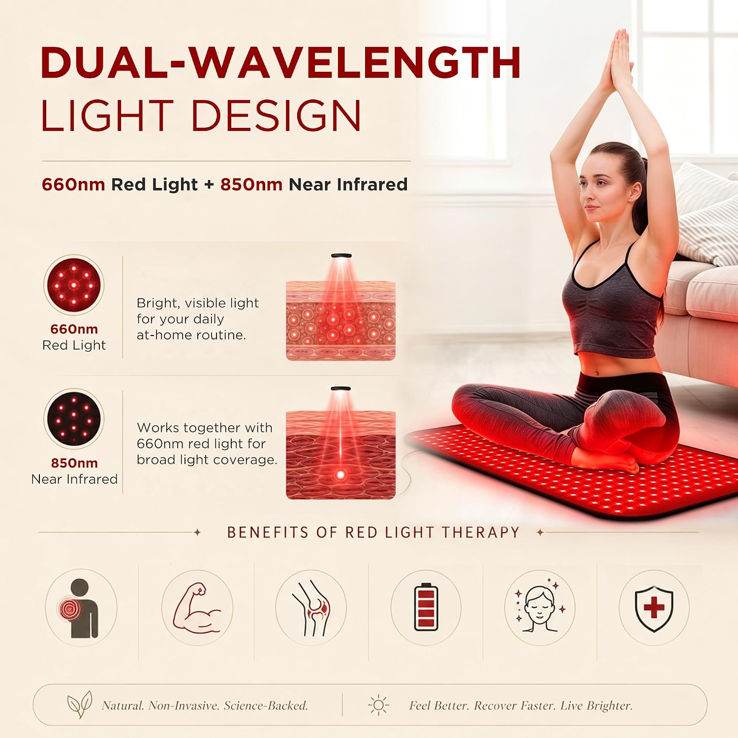 ALMOHADILLA TERAPÉUTICA DEERBABA PARA TERAPIA DE LUZ ROJA 34.5 X 16.3 PULGADAS - 4