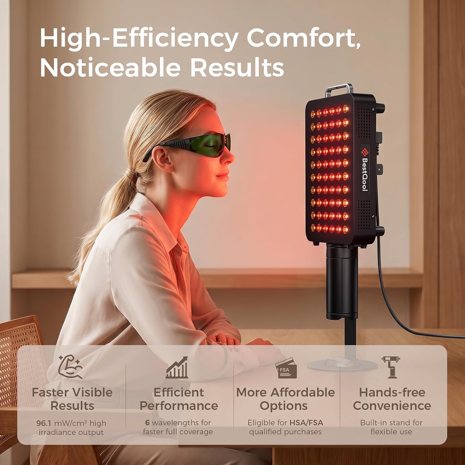 PANEL DE TERAPIA DE LUZ ROJA BESTQOOL FSA-HSA 6 LONGITUDES DE ONDA 140W CON SOPORTE - 2
