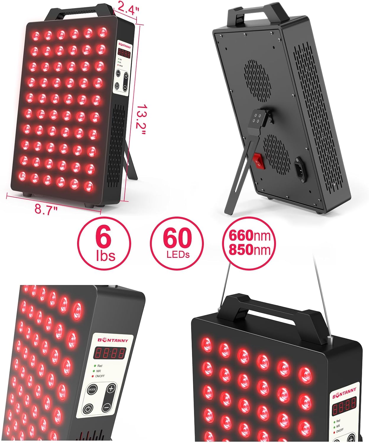 ALMOHADA TERAPÉUTICA BONTANNY BO-300 LUZ ROJA 660NM Y 850NM NEGRO - 2