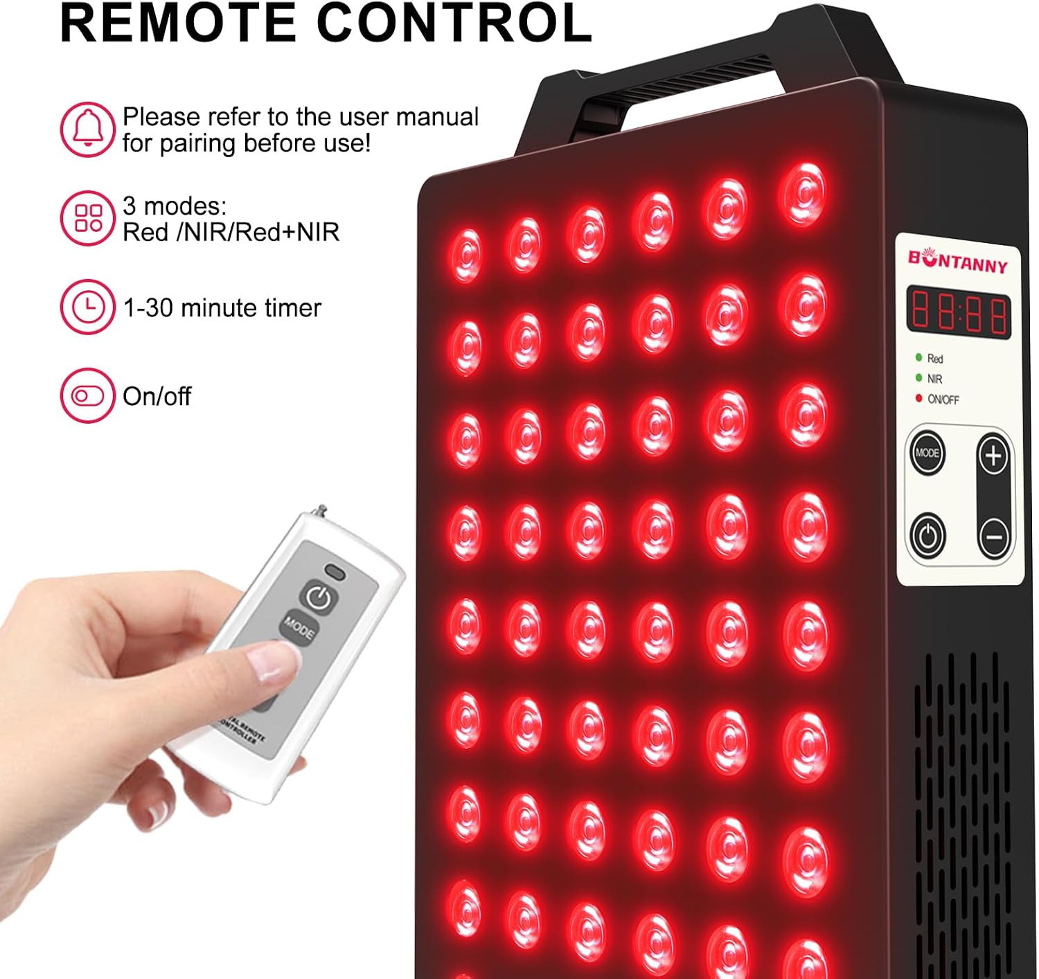 ALMOHADA TERAPÉUTICA BONTANNY BO-300 LUZ ROJA 660NM Y 850NM NEGRO - 5