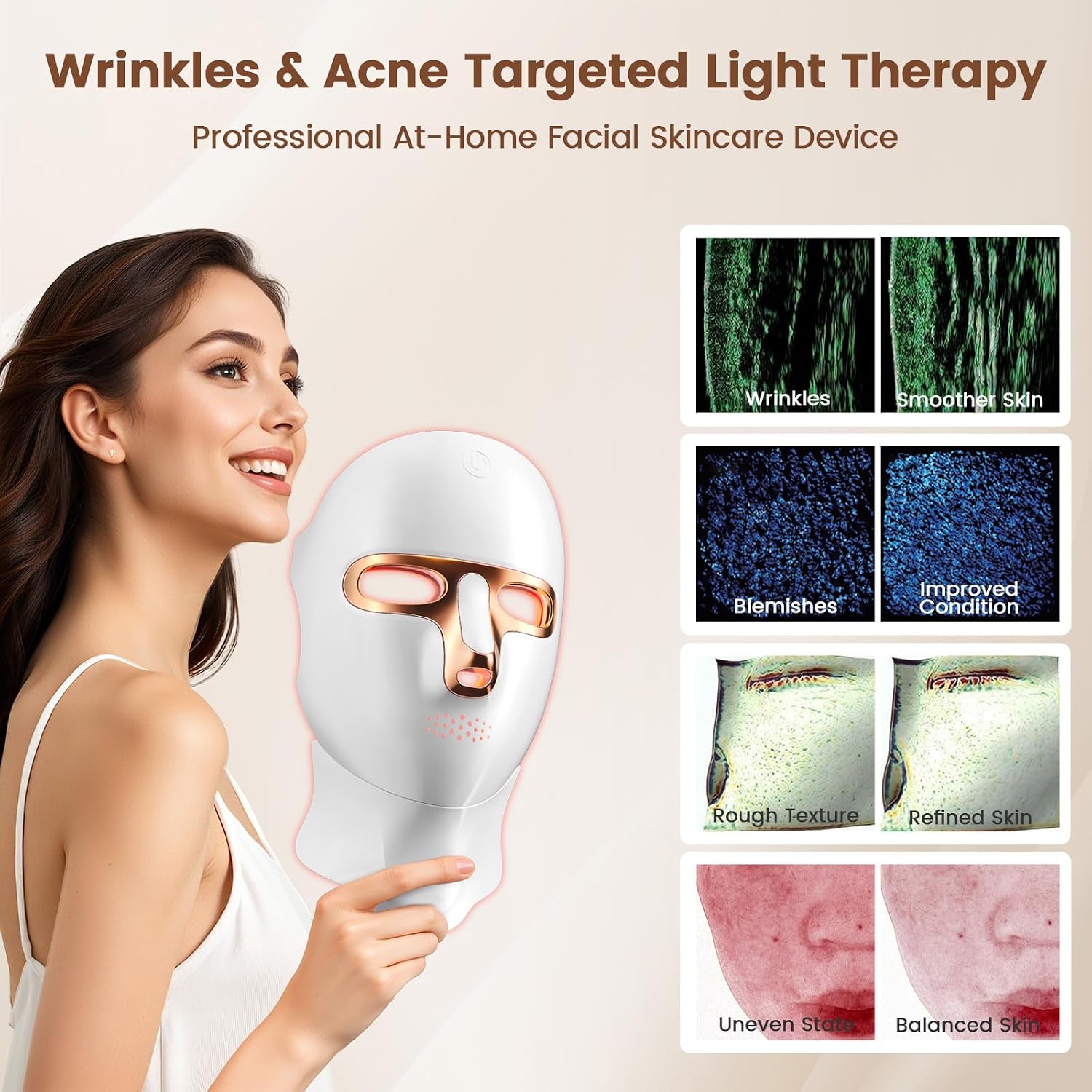 ALMOHADA TERAPÉUTICA TINKOOLA MÁSCARA FACIAL LED DE TERAPIA DE LUZ ROJA INFRARROJA DORADA - 3