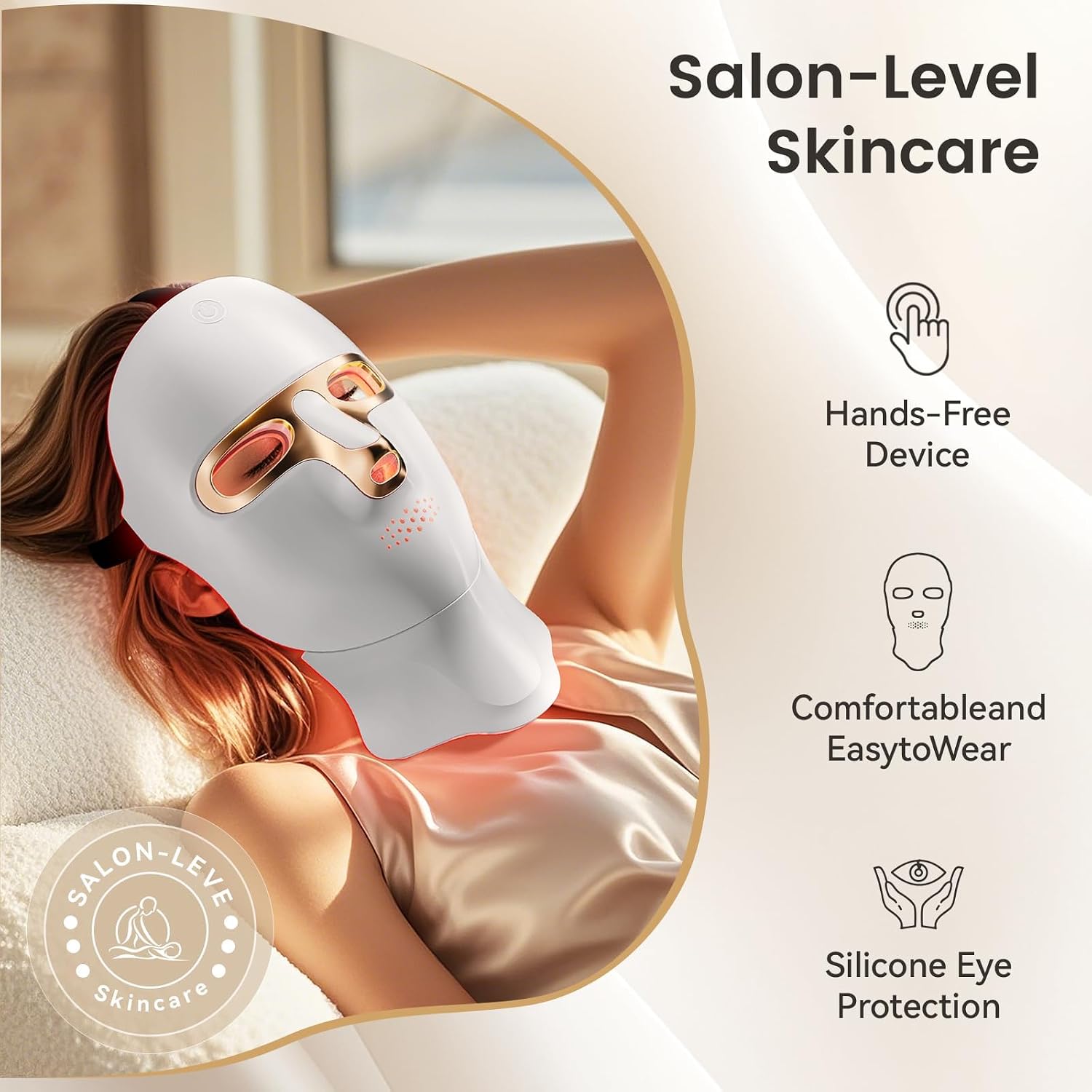 ALMOHADA TERAPÉUTICA TINKOOLA MÁSCARA FACIAL LED DE TERAPIA DE LUZ ROJA INFRARROJA DORADA - 4