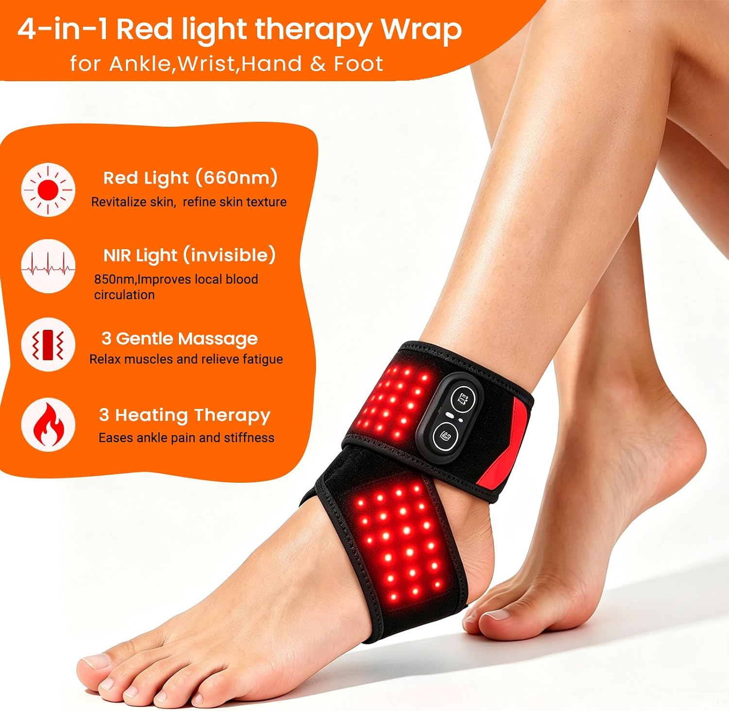 ALMOHADILLA TERAPÉUTICA QUSD RED LIGHT THERAPY CON CALOR Y VIBRACIÓN PARA TOBILLO, PIE Y MUÑECA - 2