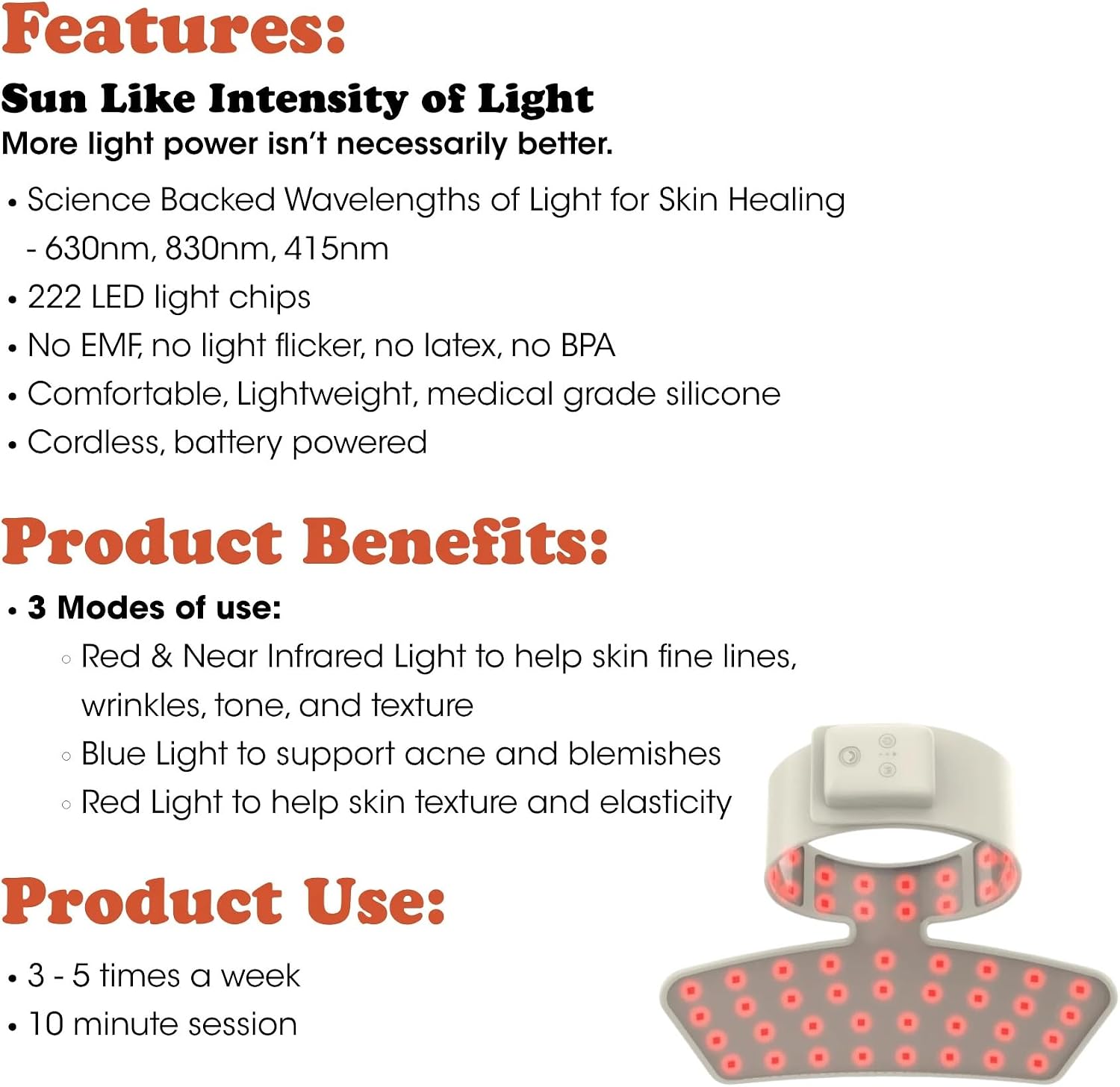 ALMOHADILLA TERAPÉUTICA FRINGE LED PARA CUELLO Y PECHO ROJO CON MODOS DE LUZ INFRARROJA Y AZUL - 5