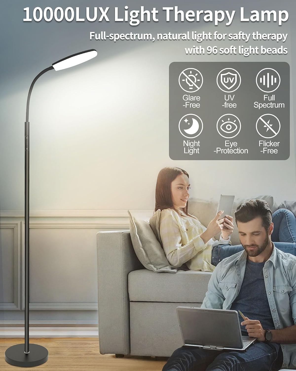 LÁMPARA DE TERAPIA DE LUZ LANSUPER 10000 LUX SIN UV PARA PISO - 3