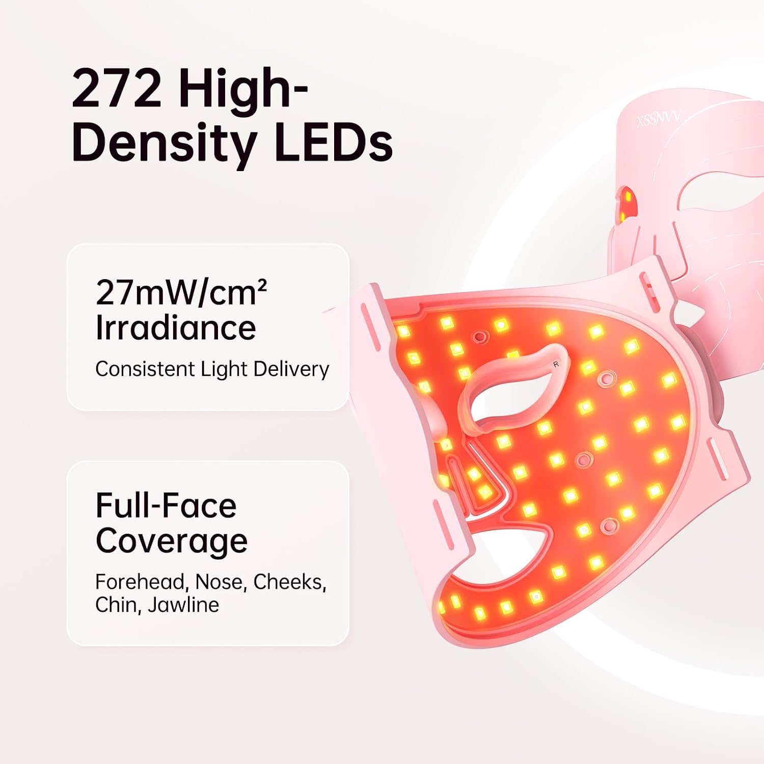 ALMOHADA TERAPÉUTICA XSSNVV MÁSCARA LED DE LUZ ROJA INALÁMBRICA 272 LEDS ROSA - 5