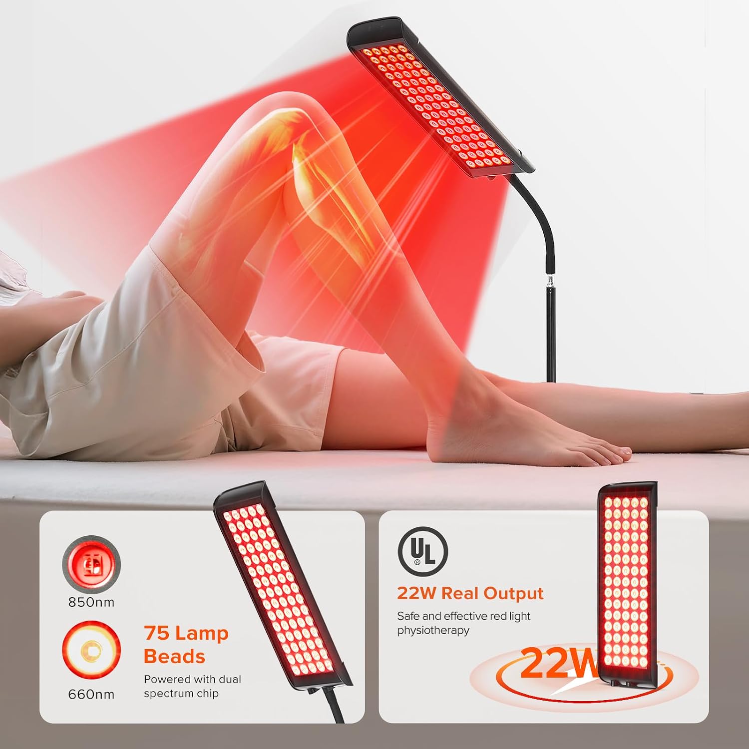 LÁMPARA DE TERAPIA DE LUZ ROJA GMOWNW PARA ROSTRO Y CUERPO CON SOPORTE AJUSTABLE - 3