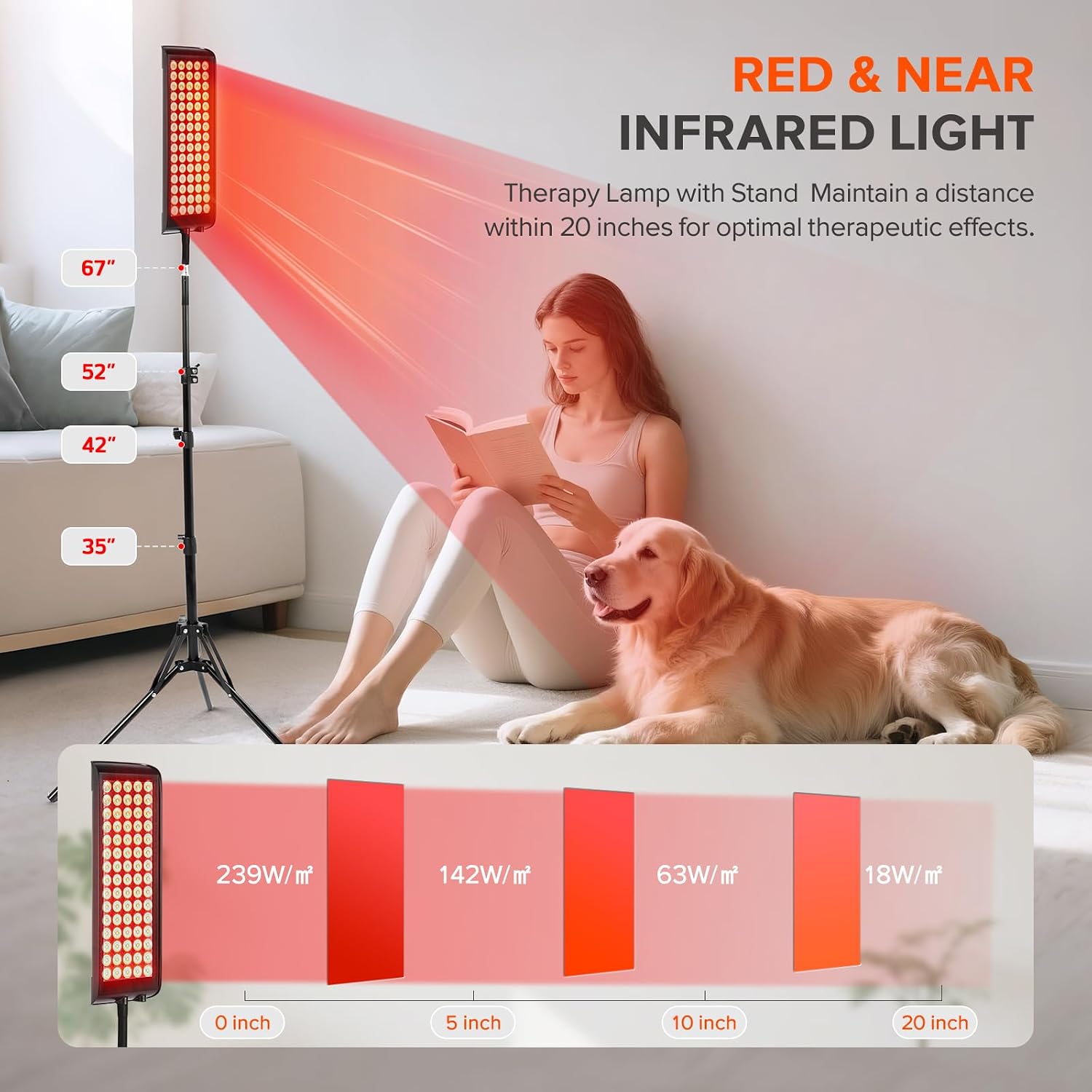 LÁMPARA DE TERAPIA DE LUZ ROJA GMOWNW PARA ROSTRO Y CUERPO CON SOPORTE AJUSTABLE - 4