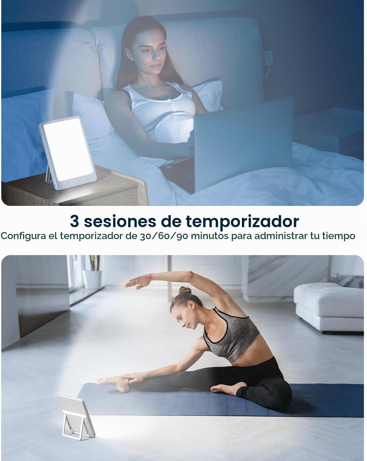 LÁMPARA DE TERAPIA DE LUZ SUXIO RECARGABLE 10000 LUX CON FUNCIÓN DESPERTADOR - 5