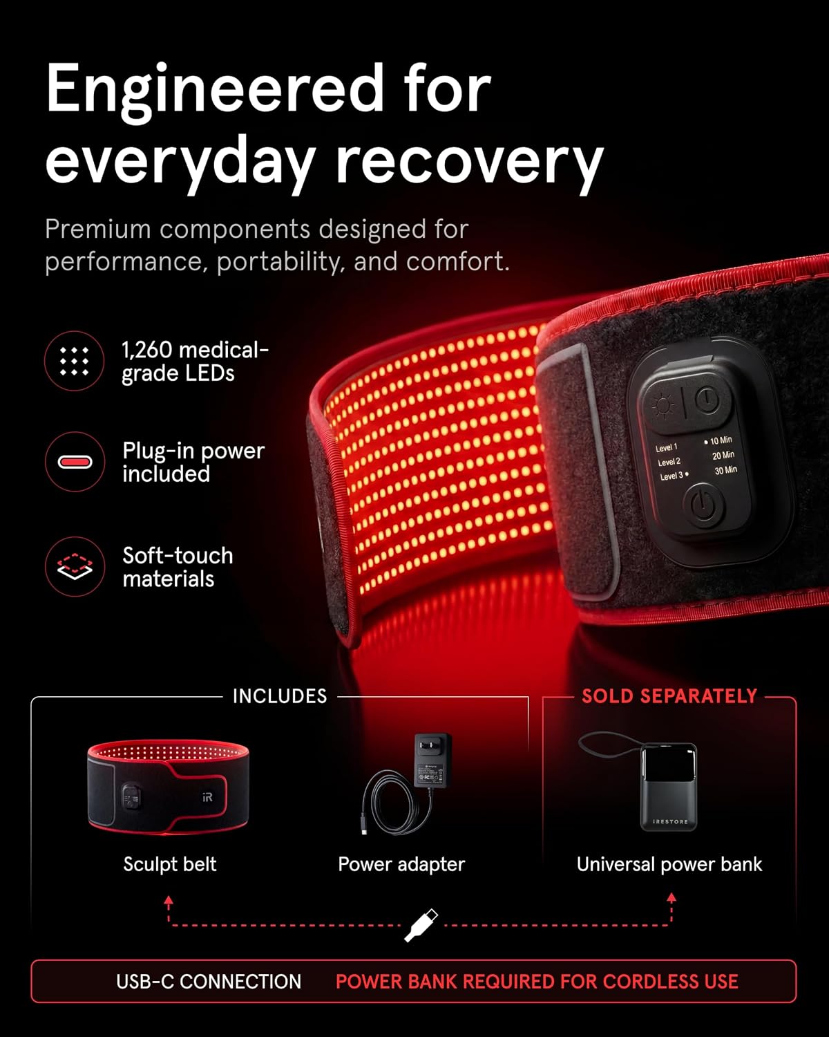 ALMOHADILLA TERAPÉUTICA IRESTORE SCULPT LED BELT PARA CONTORNO CORPORAL Y RECUPERACIÓN - 2