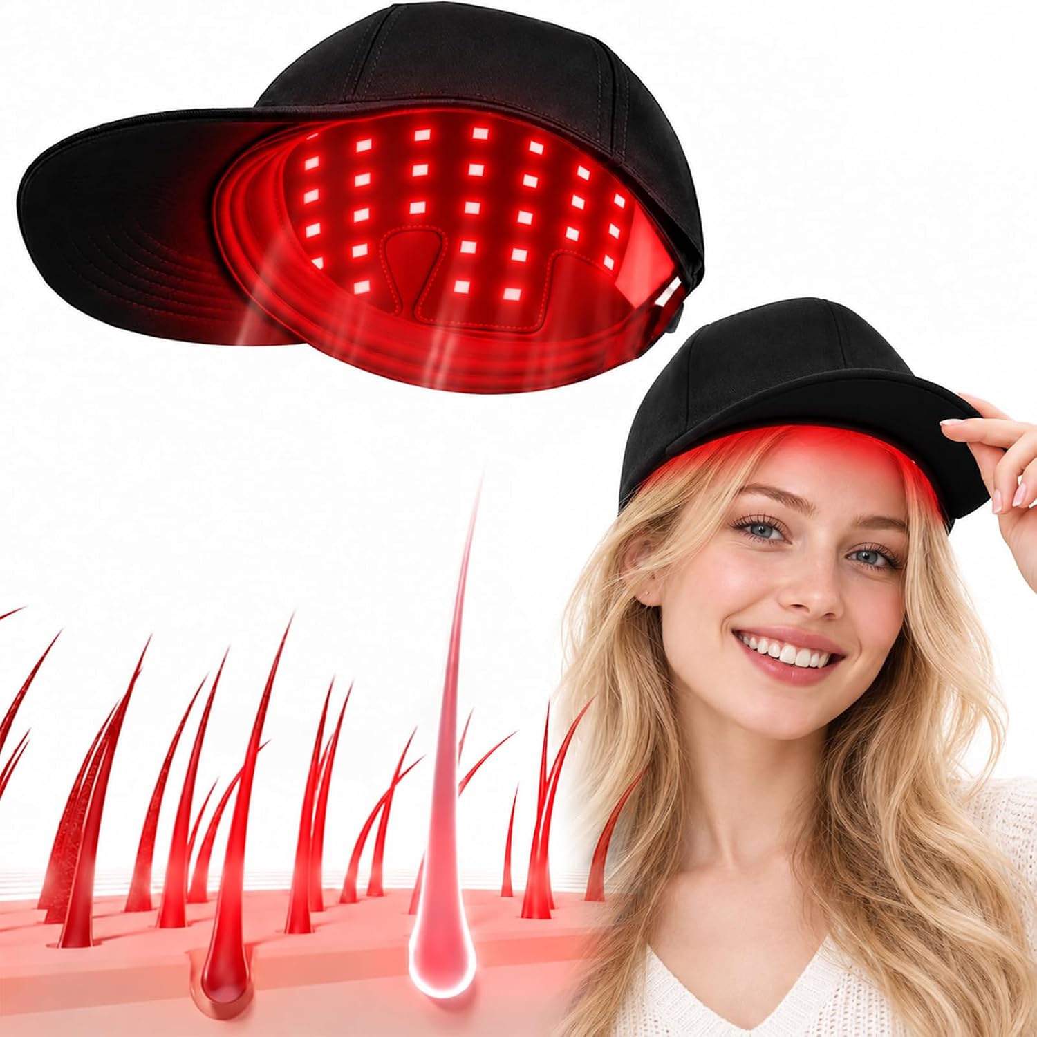 ALMOHADA TERAPÉUTICA UVSICSVE LASER HAIR GROWTH CAP 650NM LUZ ROJA NEGRA - 1
