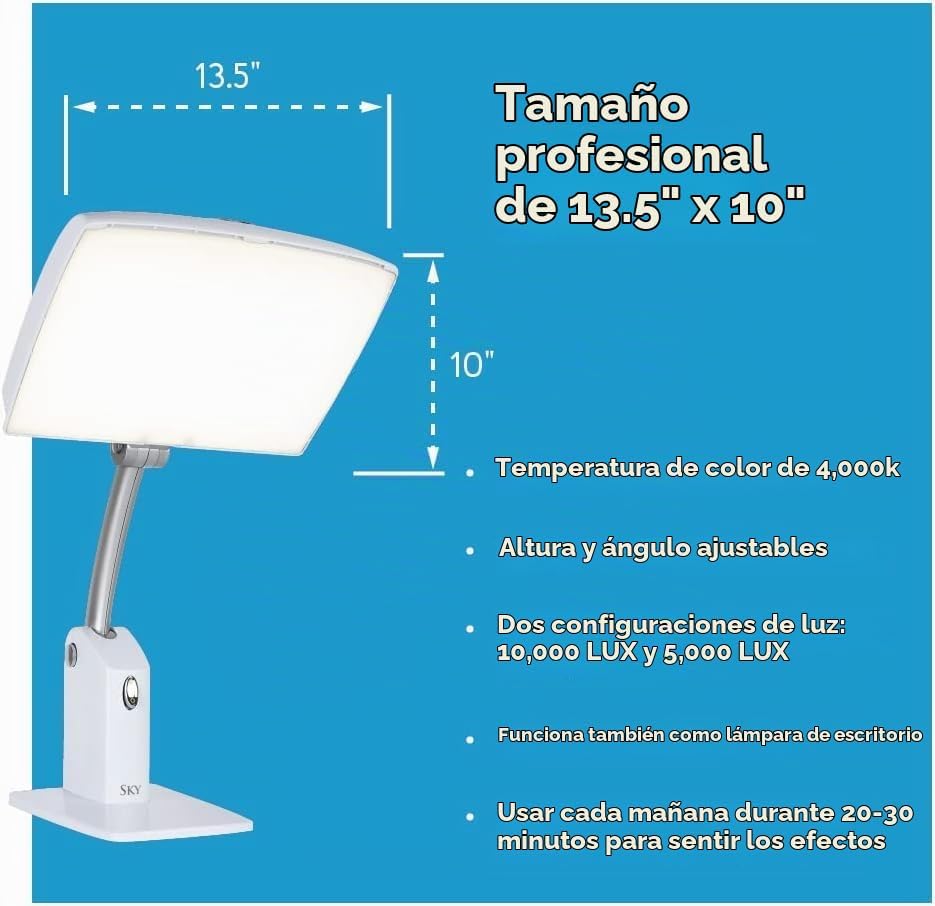 LÁMPARA DE TERAPIA DE LUZ CAREX DAY-LIGHT SKY 10000 LUX BLANCA CON ALTURA Y BRILLO AJUSTABLES - 5