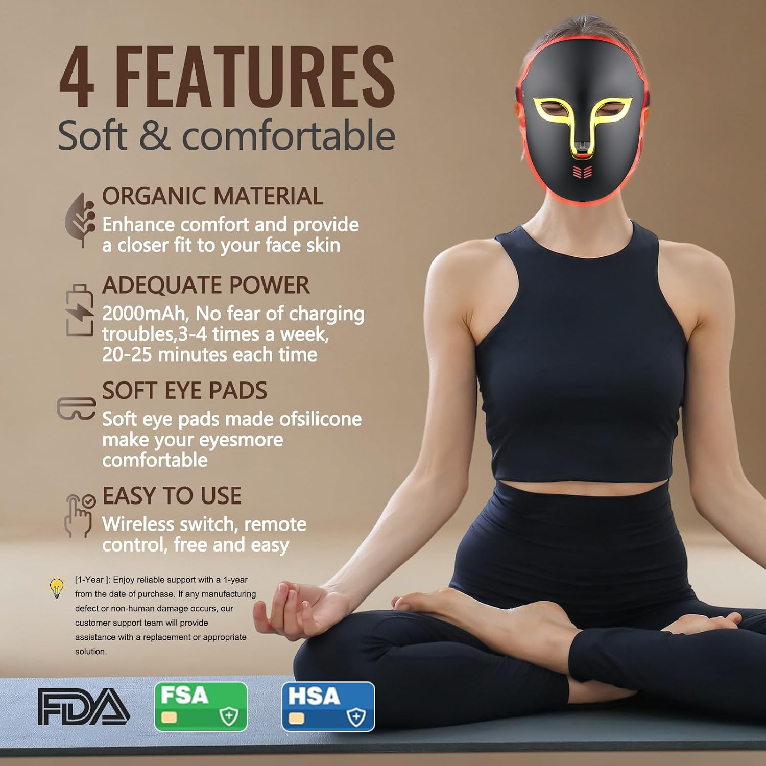ALMOHADA TERAPÉUTICA AUXOLIEV FSA RED LIGHT THERAPY MASK PARA ROSTRO CON 4 MODOS Y CONTROL REMOTO - 2
