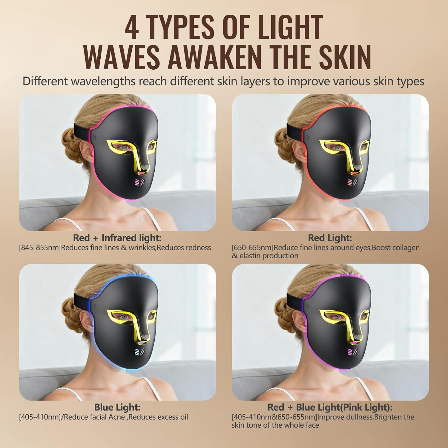 ALMOHADA TERAPÉUTICA AUXOLIEV FSA RED LIGHT THERAPY MASK PARA ROSTRO CON 4 MODOS Y CONTROL REMOTO - 4