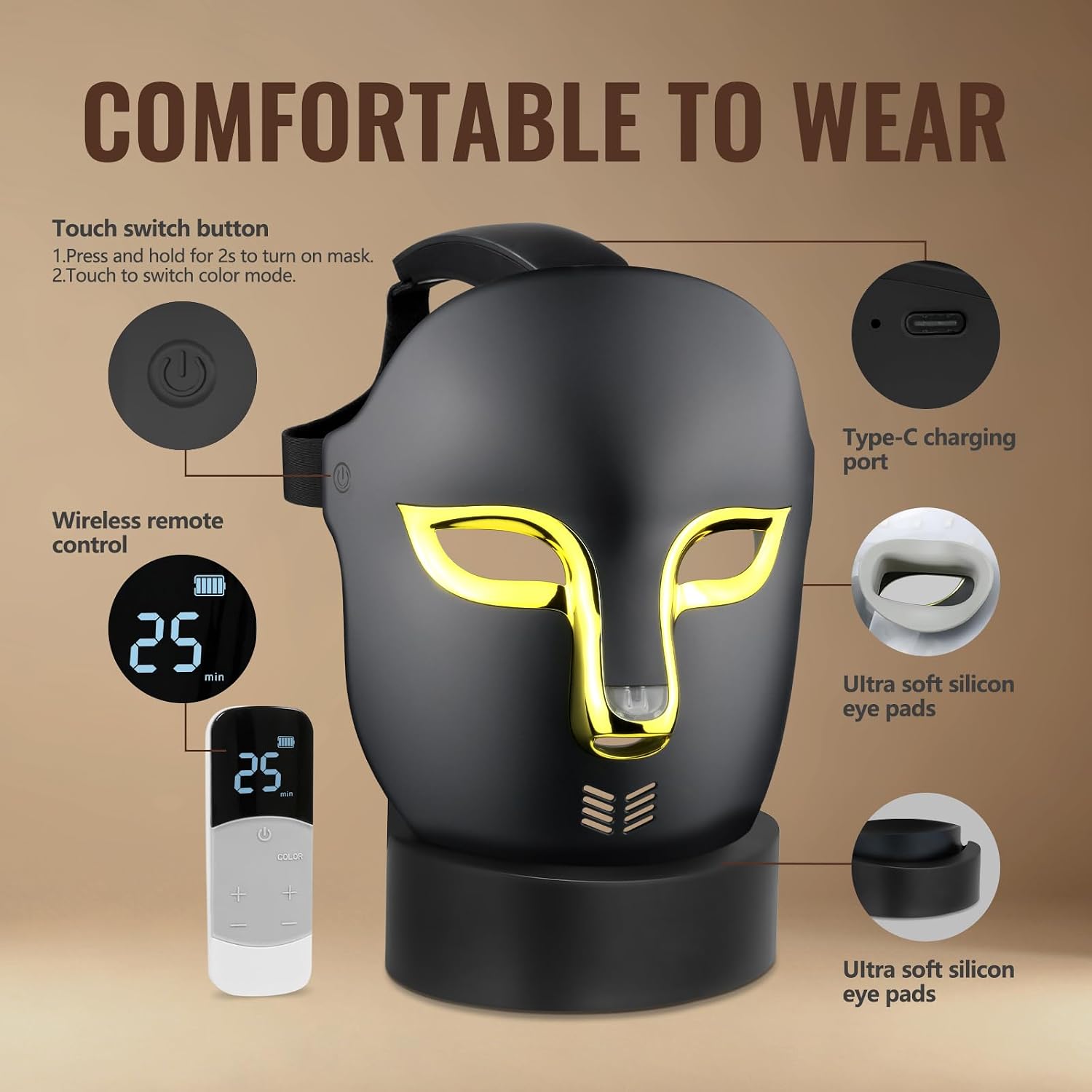 ALMOHADA TERAPÉUTICA AUXOLIEV FSA RED LIGHT THERAPY MASK PARA ROSTRO CON 4 MODOS Y CONTROL REMOTO - 5