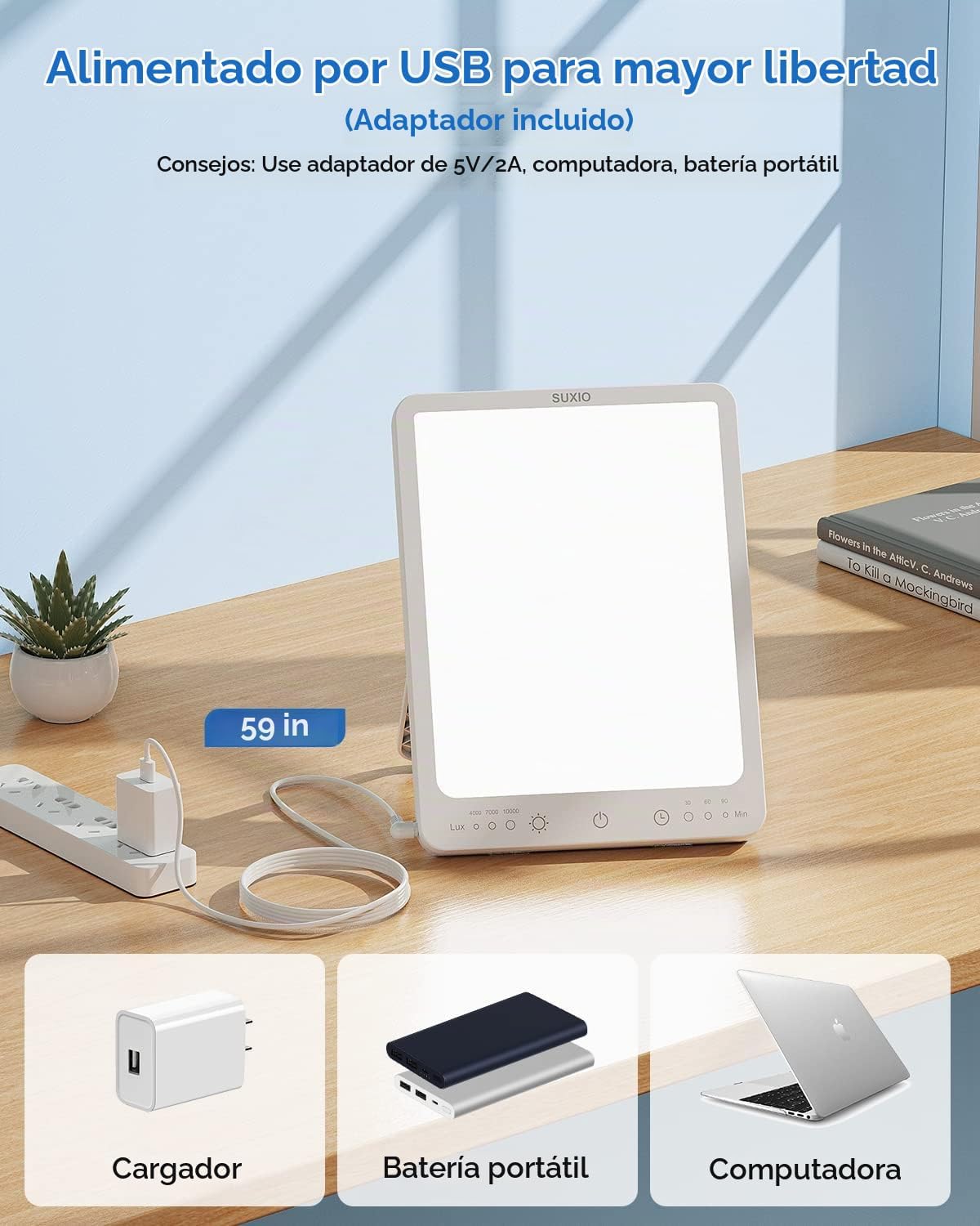 LÁMPARA DE TERAPIA DE LUZ SUXIO 10000 LUX CON TEMPORIZADOR Y MEMORIA - 5