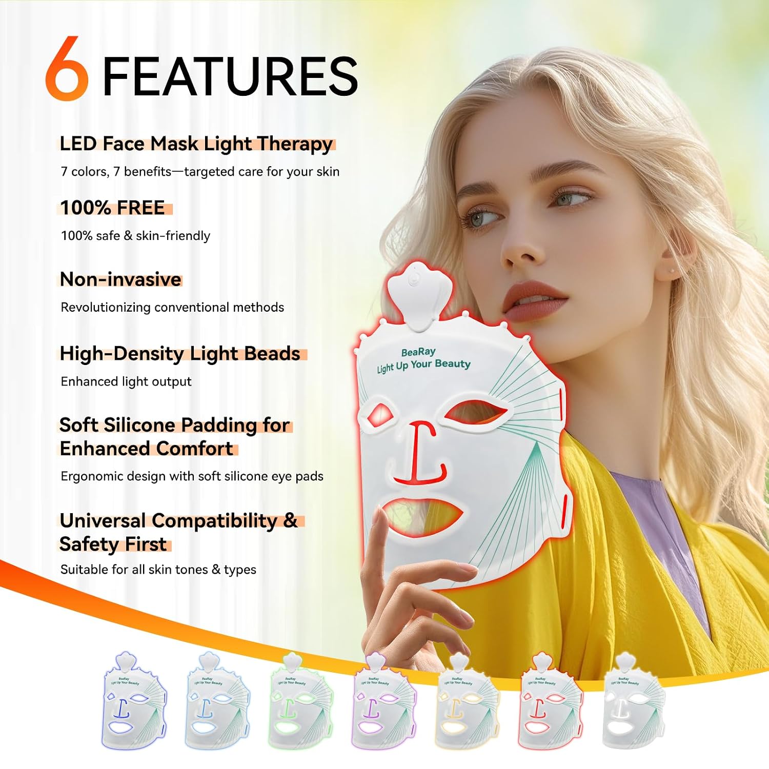ALMOHADA TERAPÉUTICA BEARAY RED LIGHT THERAPY MASK PARA ROSTRO COLOR VERDE - 2