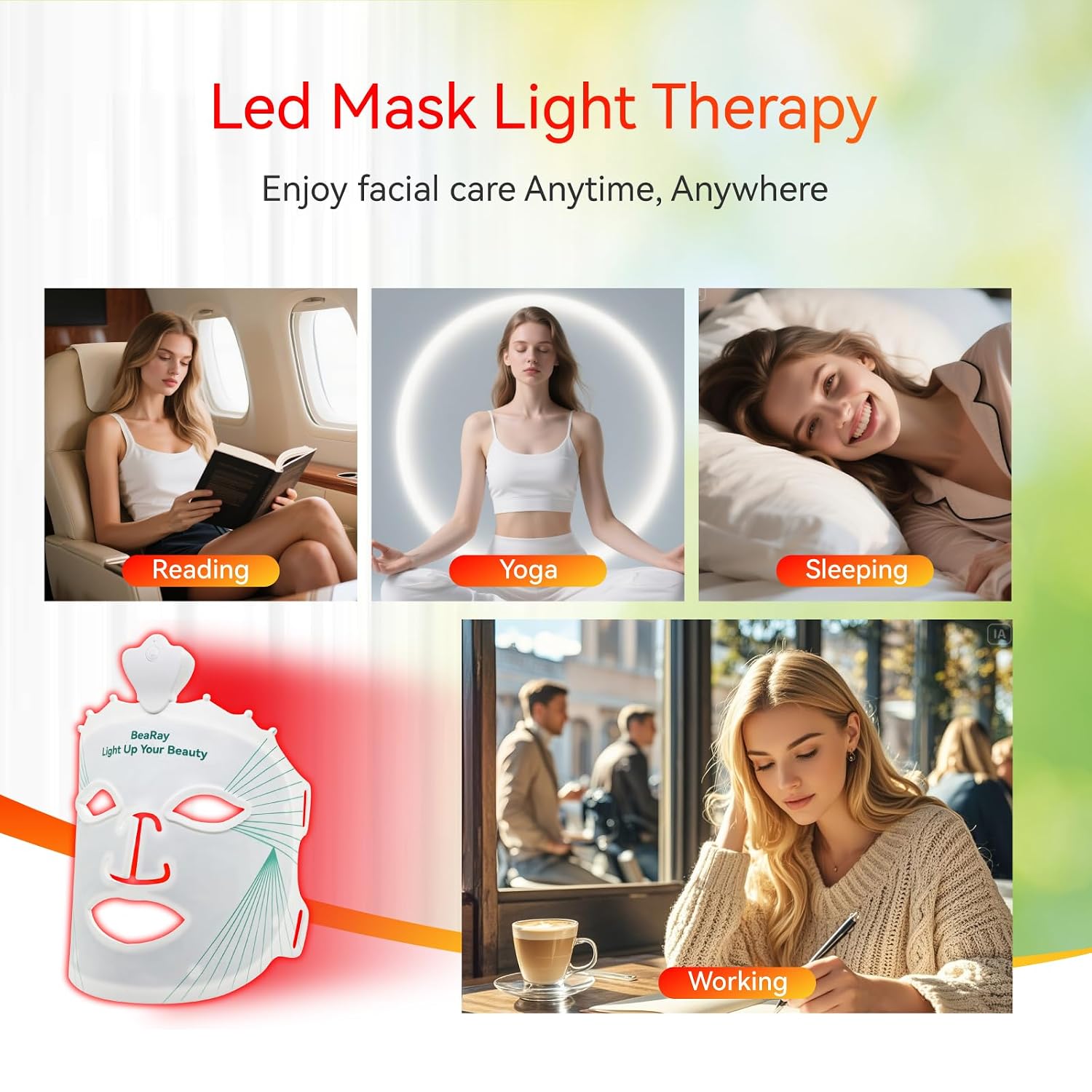 ALMOHADA TERAPÉUTICA BEARAY RED LIGHT THERAPY MASK PARA ROSTRO COLOR VERDE - 4
