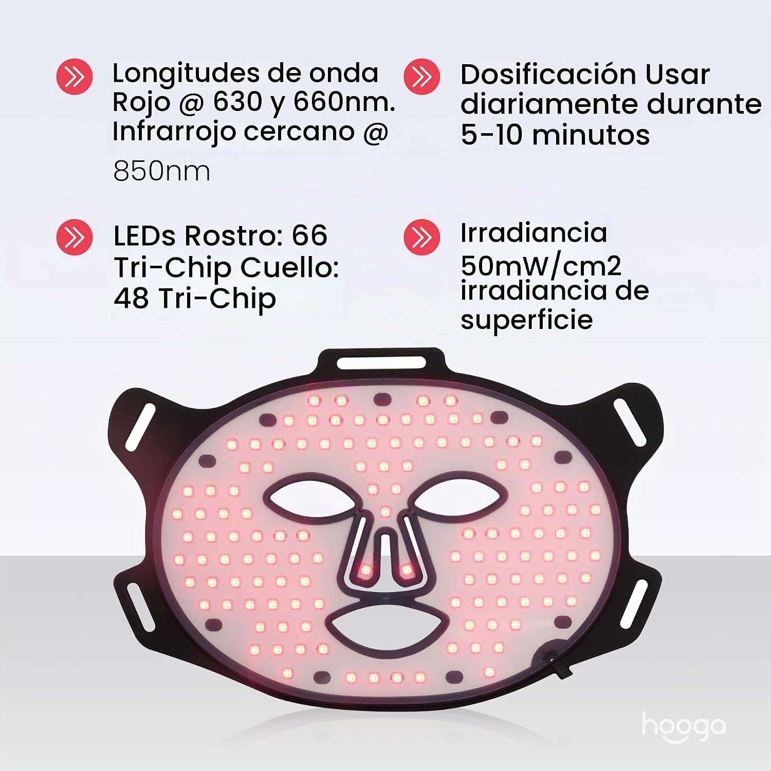 ALMOHADA TERAPÉUTICA HOOGA RED LIGHT THERAPY MASK PARA CARA Y CUELLO - 2
