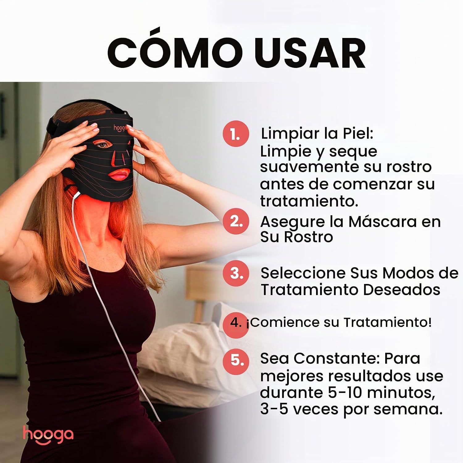 ALMOHADA TERAPÉUTICA HOOGA RED LIGHT THERAPY MASK PARA CARA Y CUELLO - 3