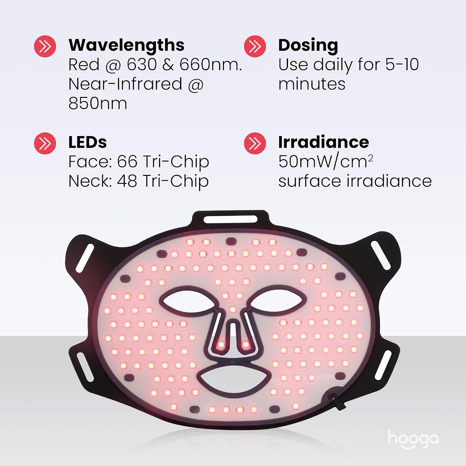 ALMOHADILLA TERAPÉUTICA HOOGA RED LIGHT THERAPY MASK PARA CARA Y CUELLO - 3