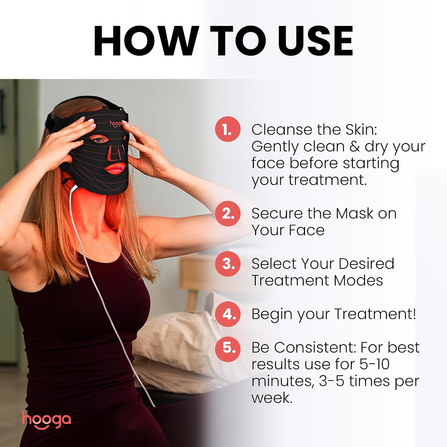 ALMOHADILLA TERAPÉUTICA HOOGA RED LIGHT THERAPY MASK PARA CARA Y CUELLO - 4