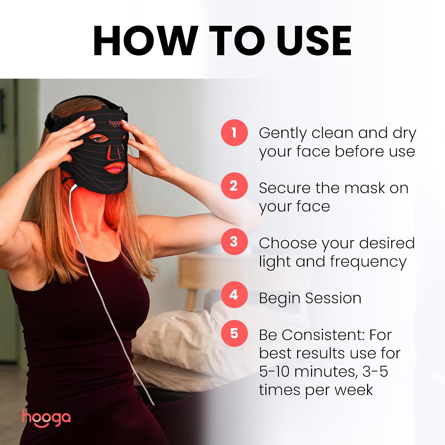 ALMOHADA TERAPÉUTICA HOOGA RED LIGHT THERAPY MASK LED - 2