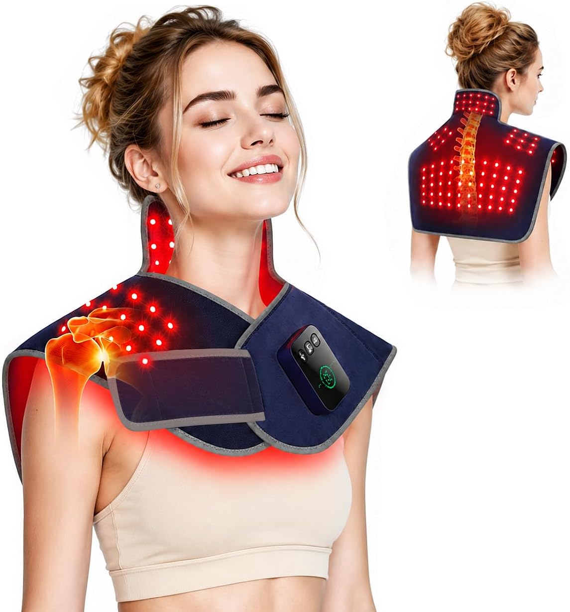 ALMOHADILLA TERAPÉUTICA RICIAL CON LUZ ROJA Y LUZ INFRARROJA PARA CUELLO Y HOMBROS, BATERÍA 5000MAH - 1