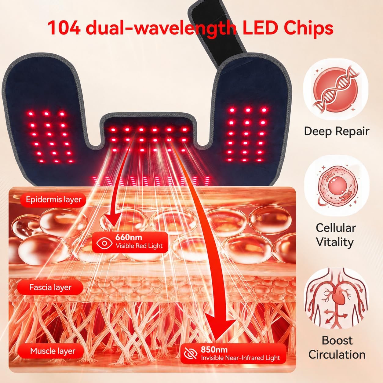 ALMOHADILLA TERAPÉUTICA RICIAL CON LUZ ROJA Y LUZ INFRARROJA PARA CUELLO Y HOMBROS, BATERÍA 5000MAH - 4