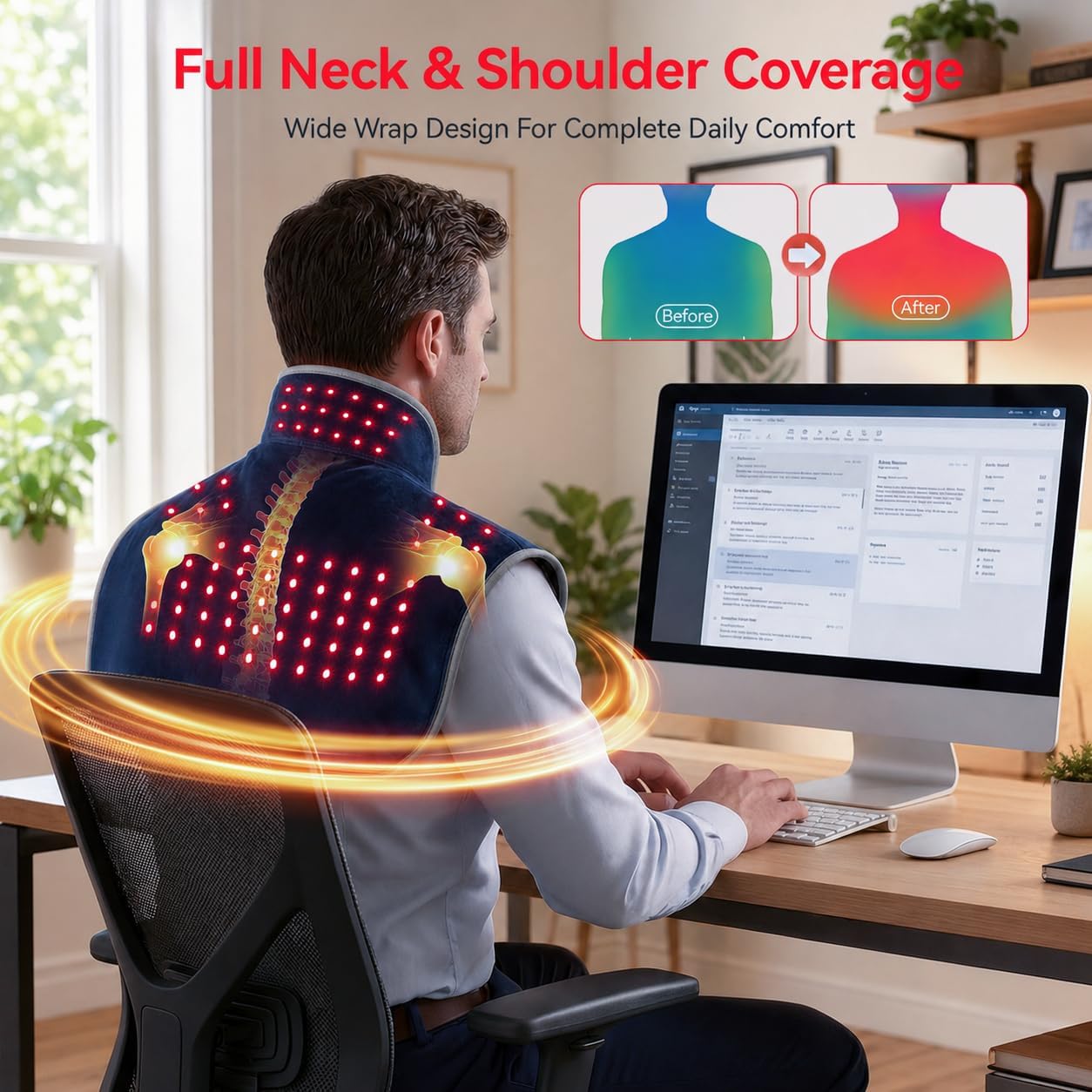 ALMOHADILLA TERAPÉUTICA RICIAL CON LUZ ROJA Y LUZ INFRARROJA PARA CUELLO Y HOMBROS, BATERÍA 5000MAH - 5