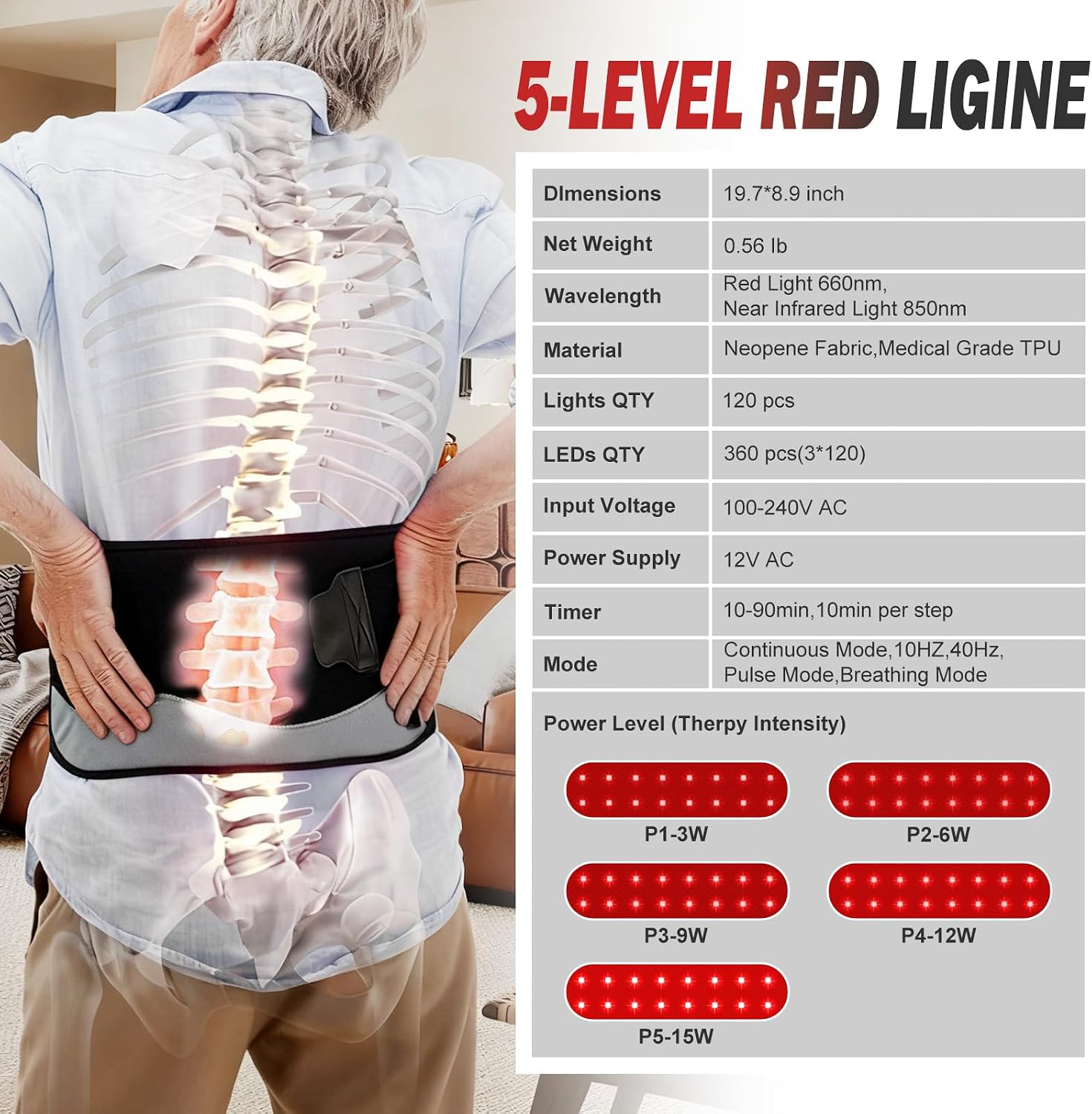 TERAPIA DE LUZ ROJA DEERBABA CON 4 MODOS Y 5 NIVELES DE POTENCIA PARA ALIVIO DEL DOLOR CORPORAL - 3