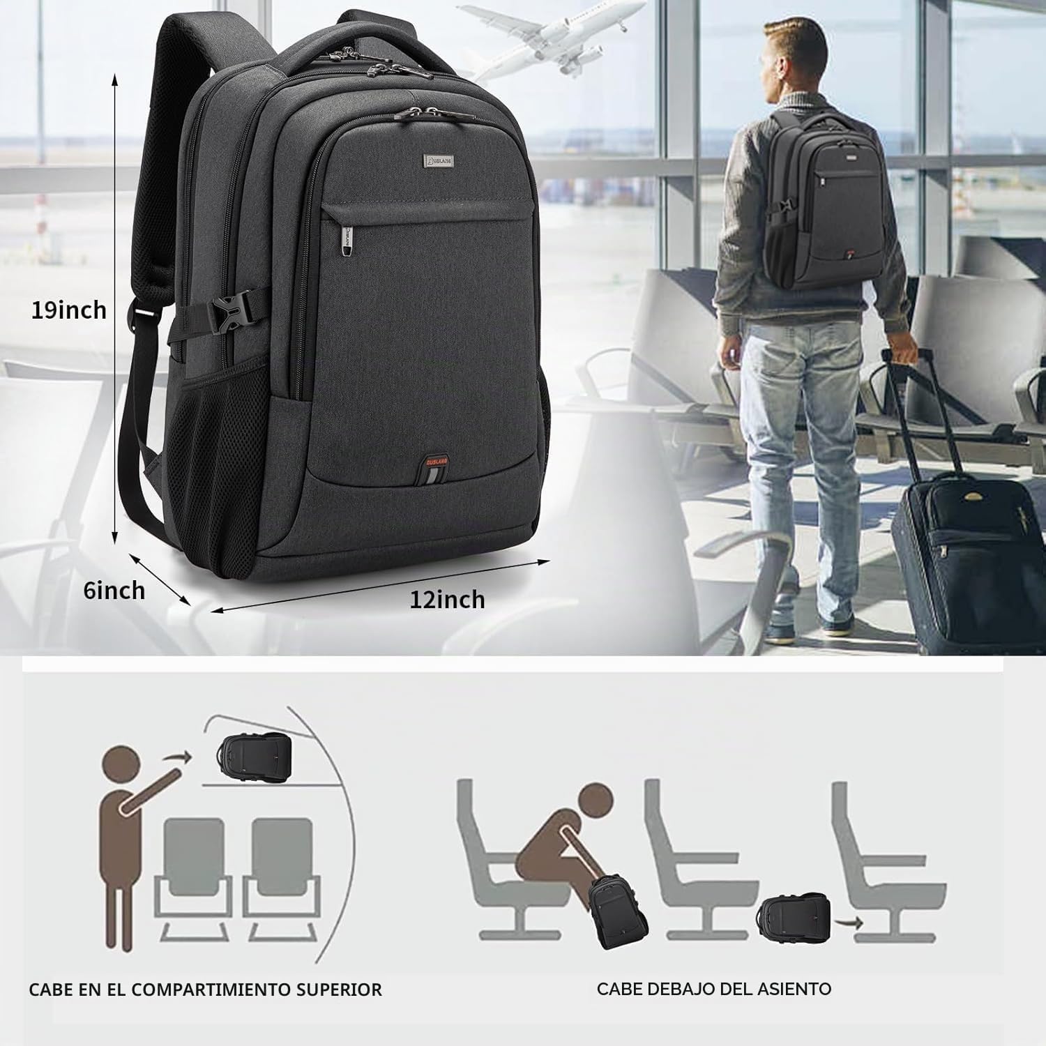 MOCHILA PARA LAPTOP DUSLANG 17 PULGADAS CON PUERTO USB Y CUBIERTA IMPERMEABLE AZUL - 5